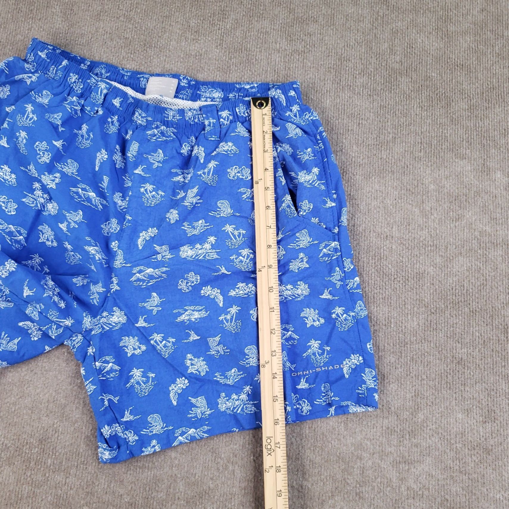 Vintage Columbia PFG Swim Trunks Mens Medium Blue Elastic Waist Lined Geometric Pockets Recreation Swim Bottoms M Blue Mens Size ONE SIZE - 3 Thumbnail
