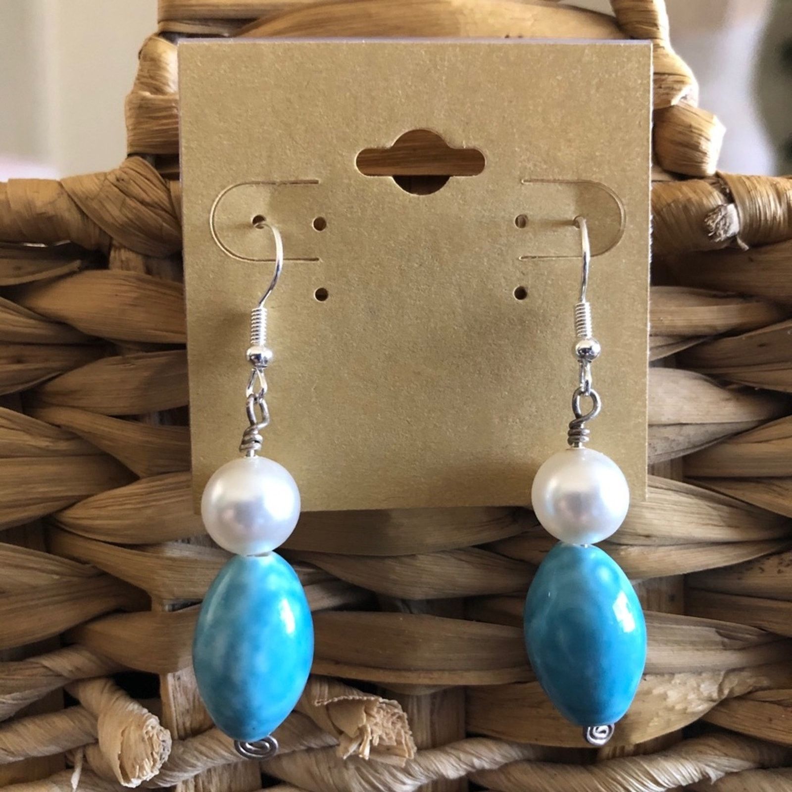 Handmade Handmade turquoise & Pearl glass bead earrings Size ONE SIZE - 1 Thumbnail