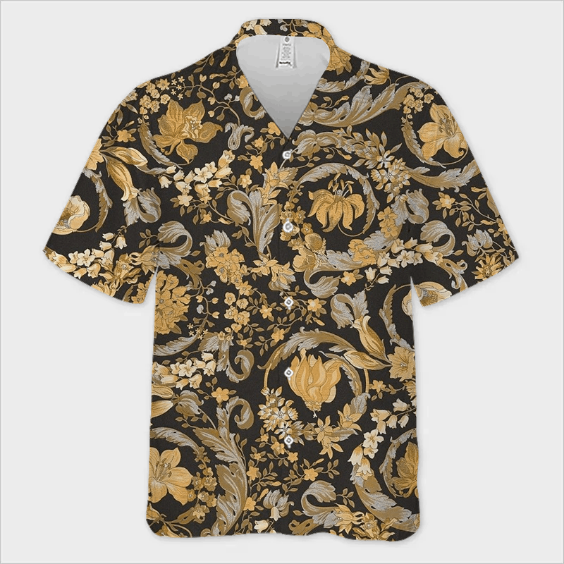 The Unbranded Brand Barocco Floral Black & Gold Shirt, Short-Sleeved Button Down Size US M / EU 48-50 / 2 - 1 Thumbnail