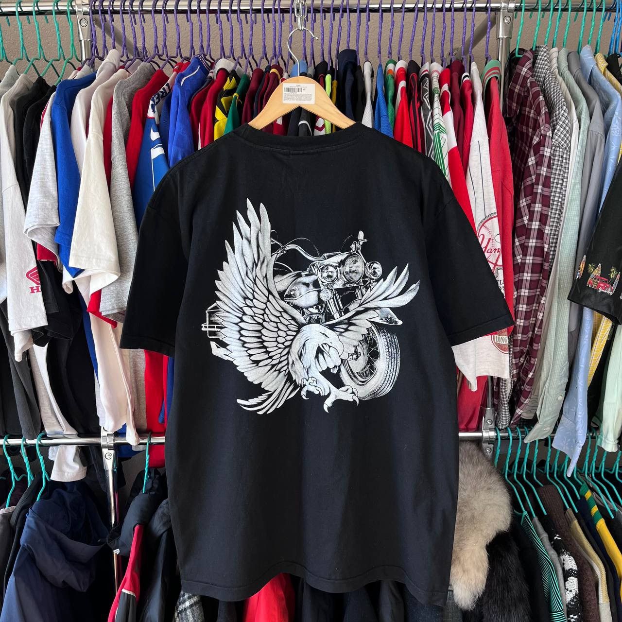 Harley Davidson × Vintage Vintage 90s Burning Eagle T Shirt Motorcycle Biker Racing Size US XL / EU 56 / 4 - 4 Thumbnail