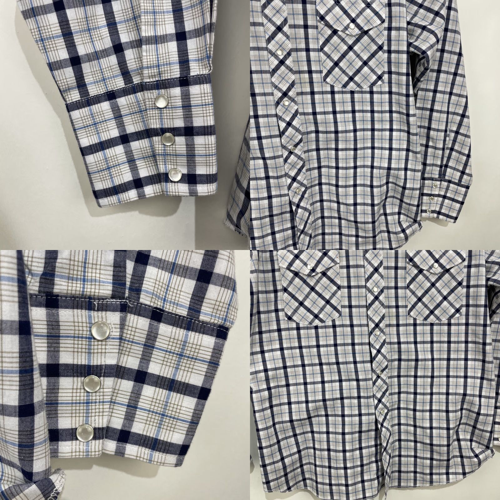 Wrangler VINTAGE Wrangler Wrancher Pearl Snap Western Shirt Mens Large Blue White Plaid 75204PP Size US L / EU 52-54 / 3 - 8 Thumbnail