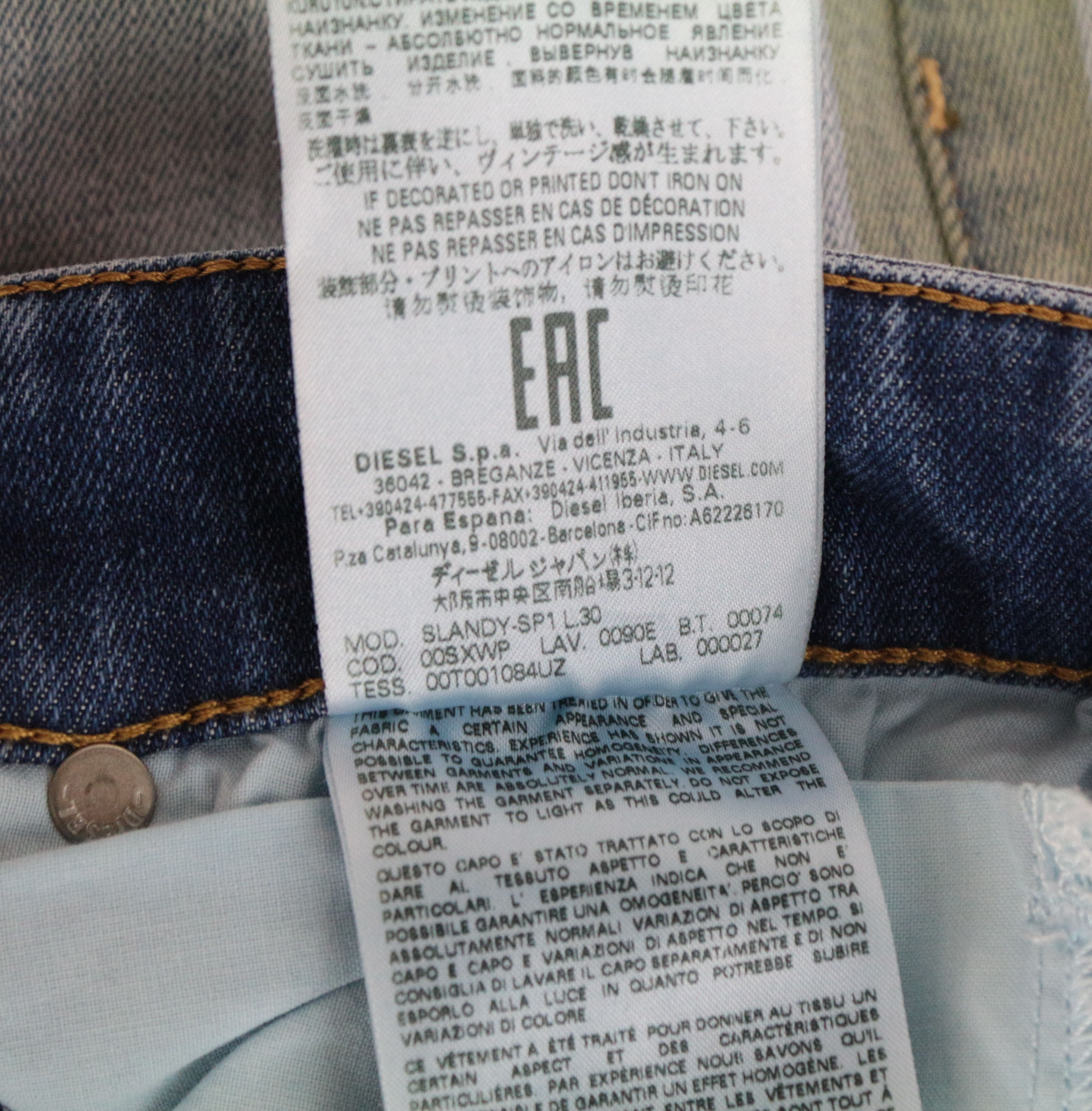Diesel SLANDY-SP1 0090E W25/L30 Light Blue Stretch Jeans 63599 Size 25" / US 0 / IT 36 - 8 Thumbnail
