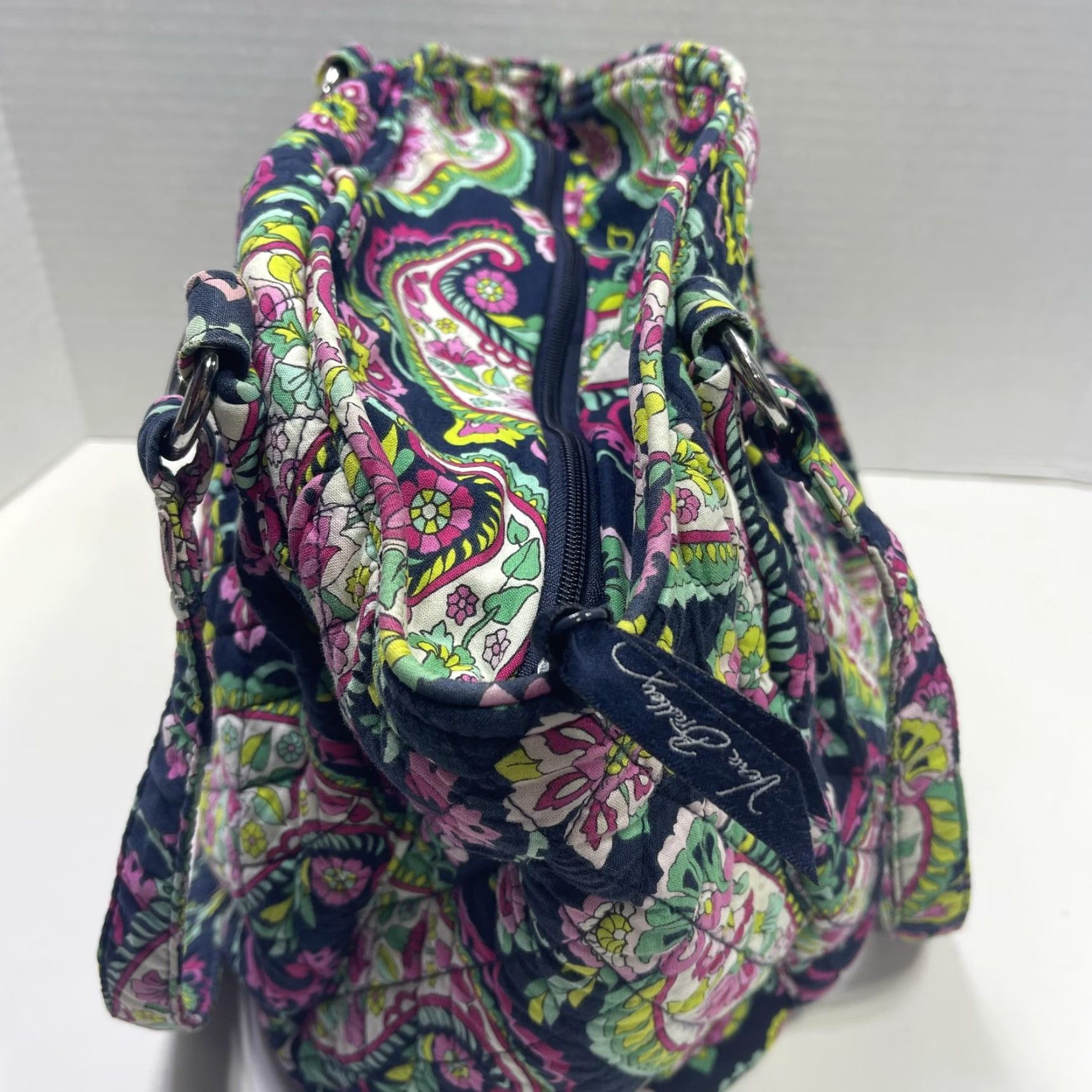 Vera Bradley Vera Bradley Shoulder Bag Womens Navy Paisley Floral Quilted Cotton Handbag Size ONE SIZE - 4 Thumbnail