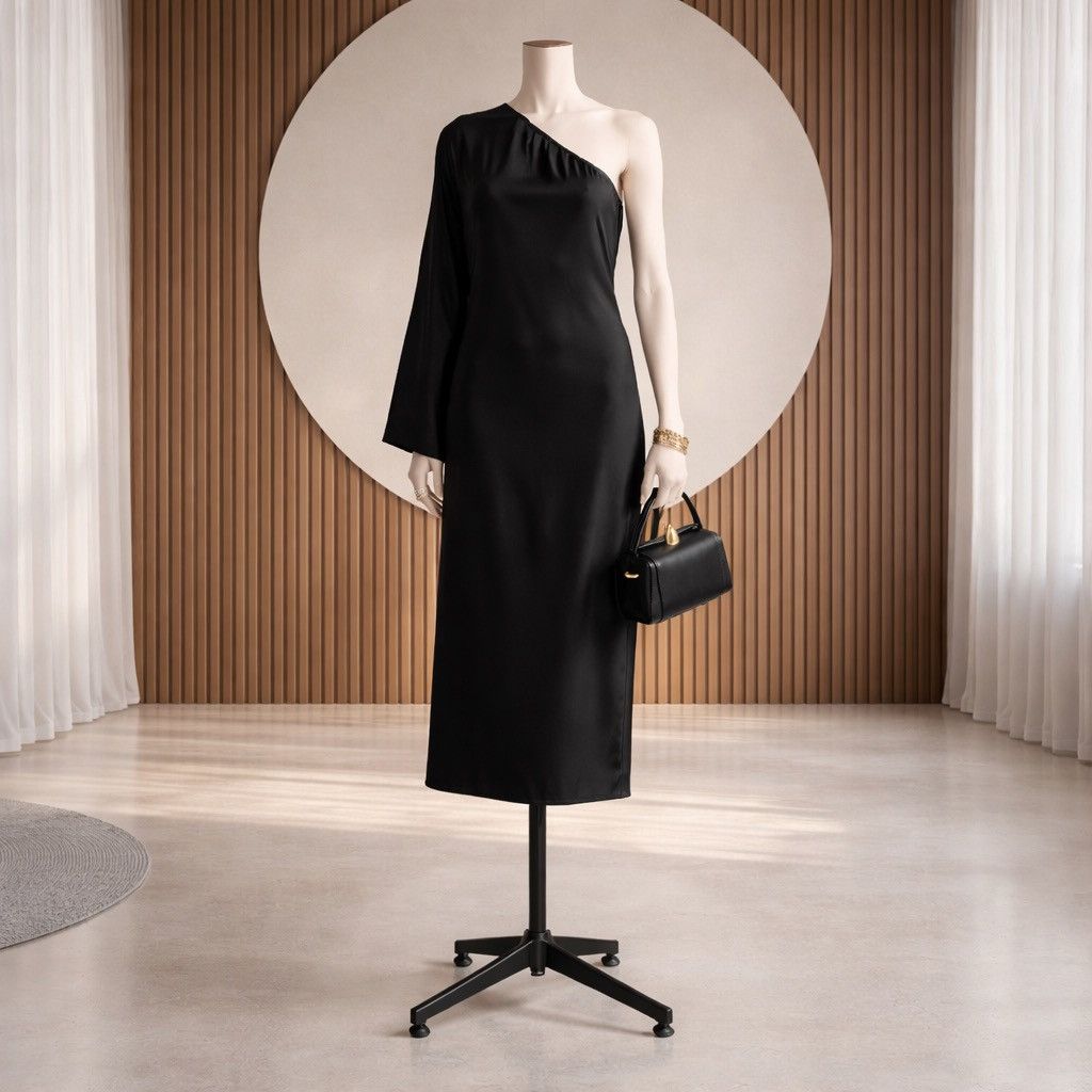 Anine Bing Annie Bing Rowan black silk off one shoulder dress Size XS / US 0-2 / IT 36-38 - 1 Thumbnail