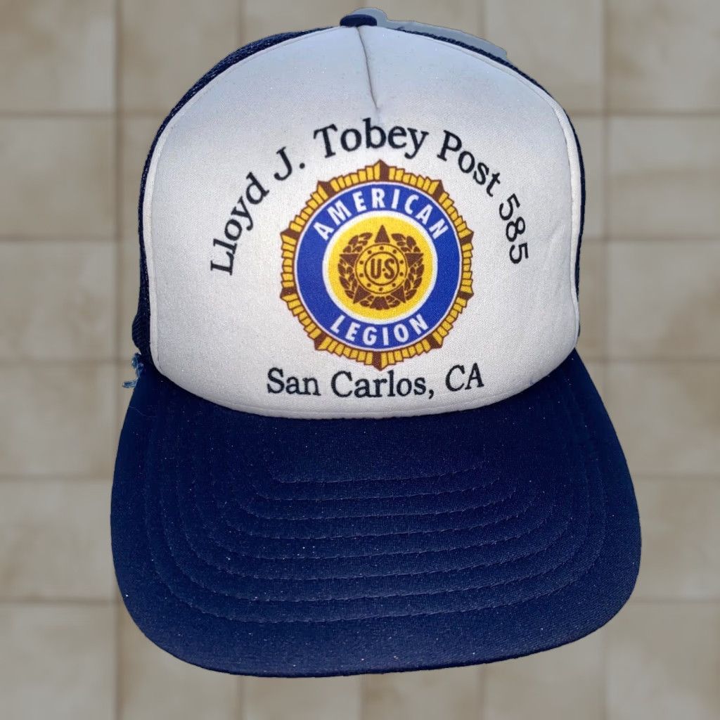 Vintage VINTAGE San Carlos California Lloyd J Tobey Trucker Hat - Adjustable Canvas Cotton Breathable Logo - Men’s Style Trucker Hat Blue - San Sun Brand Size ONE SIZE - 1 Thumbnail