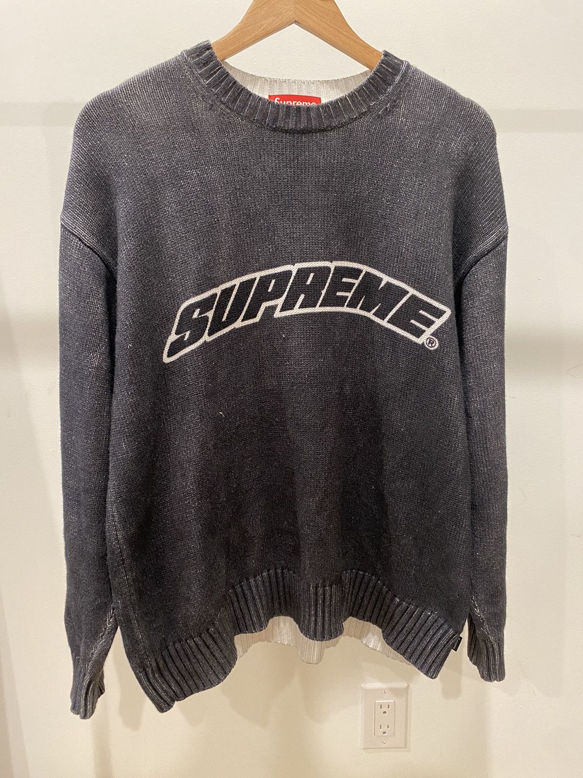 image of Supreme Printed Washed Sweater in Black, Men's (Size Small)