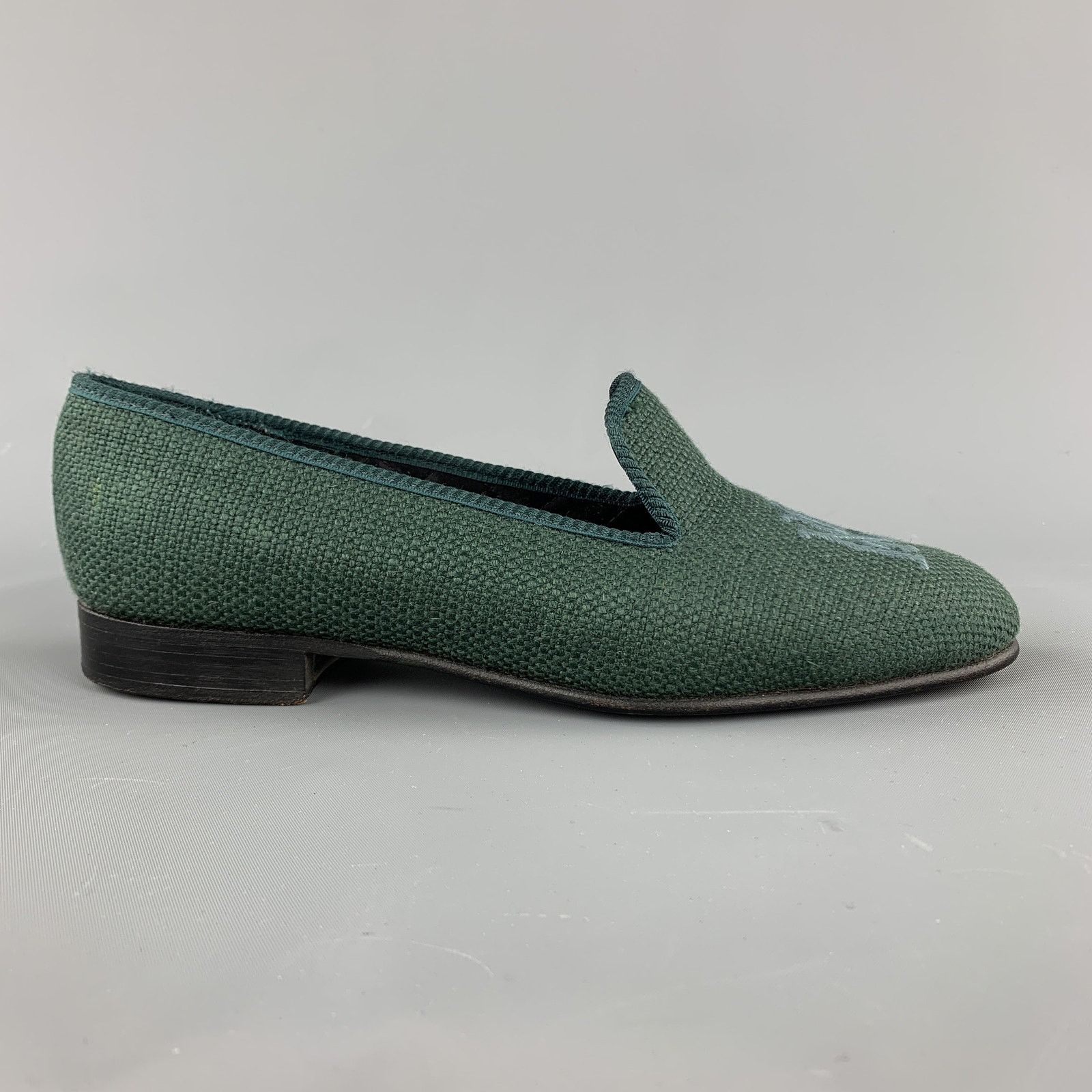 Other 8 Forest Green Woven Silk Embroidery Slippers Loafers Size US 8 / EU 41 - 1 Thumbnail