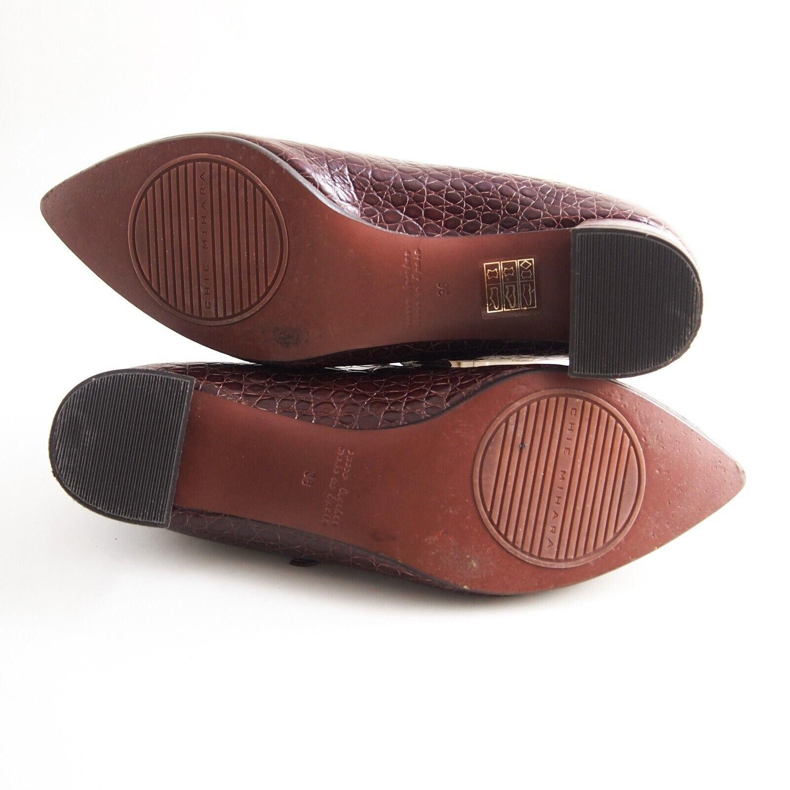 Designer Chie Mihara Mary Jane Flats Burgundy Faux Croc EU 36 US 6 Size US 6 / IT 36 - 10 Thumbnail