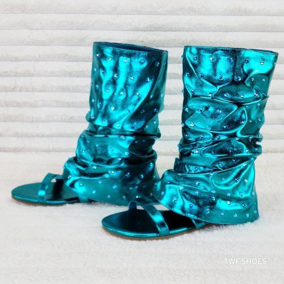 Other Fabulous Metallic Green Mermaid Upper & Rhinestones Sandal S Size US 7 / IT 37 - 4 Thumbnail