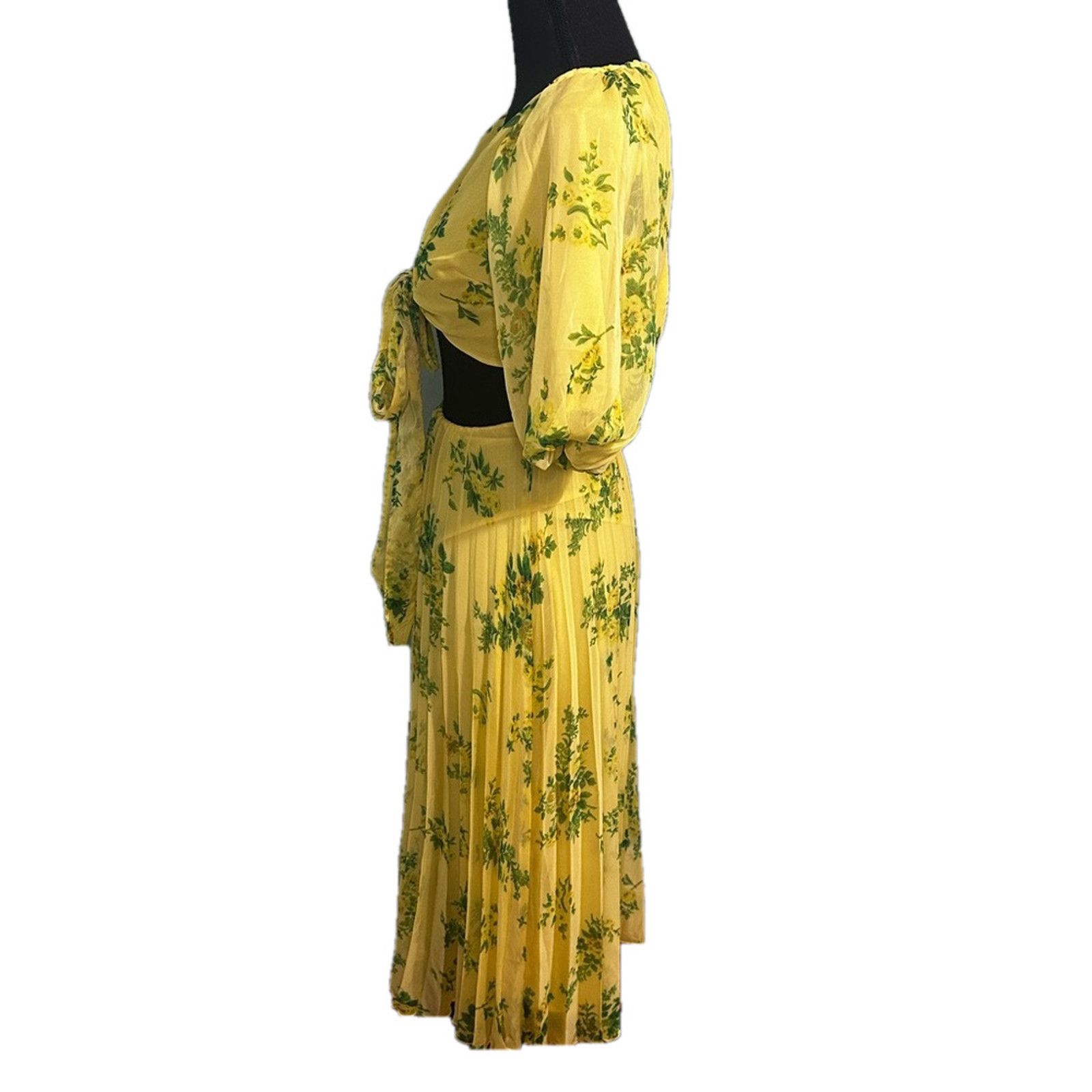 Asos ASOS Design Pleated Midi Dress Floral Print Yellow Size XS / US 0-2 / IT 36-38 - 6 Thumbnail