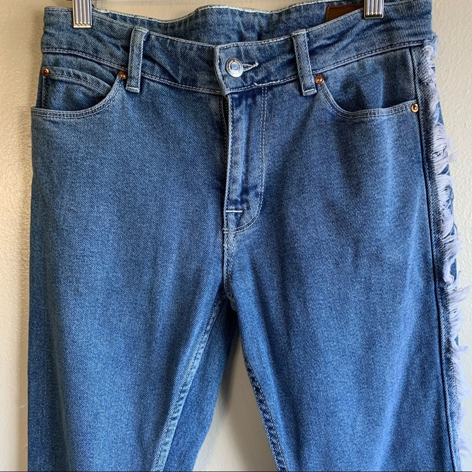 Asos ASOS Skinny jeans in mid wash blue with frayed side stripe Size US 28 / EU 44 - 6 Thumbnail