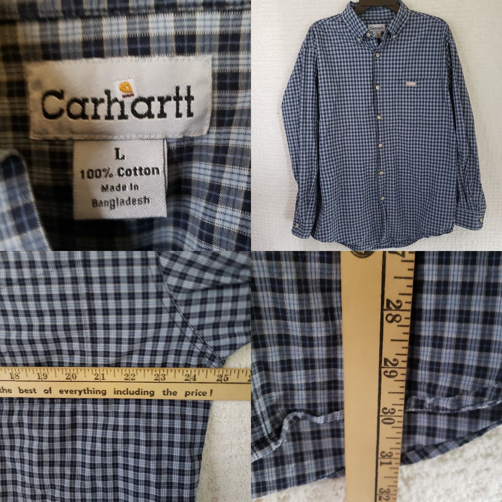 Carhartt Carhartt Work Shirt Relaxed Fit Men's L Blue Plaid Long Sleeve Button Front Size US L / EU 52-54 / 3 - 8 Thumbnail