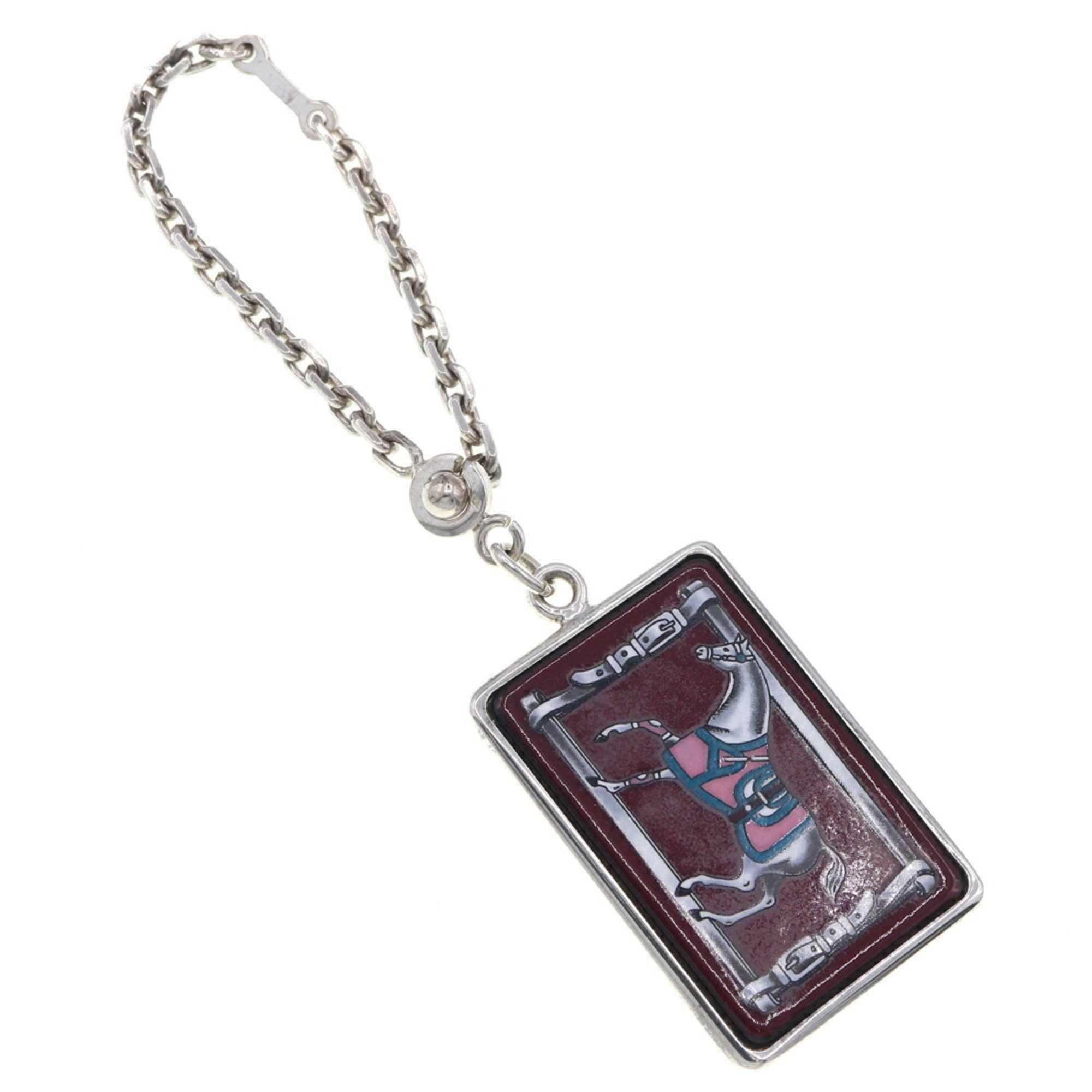 image of Hermes Bag Charm Silver Bordeaux Key Holder Ring Chain Horse Hermes, Women's