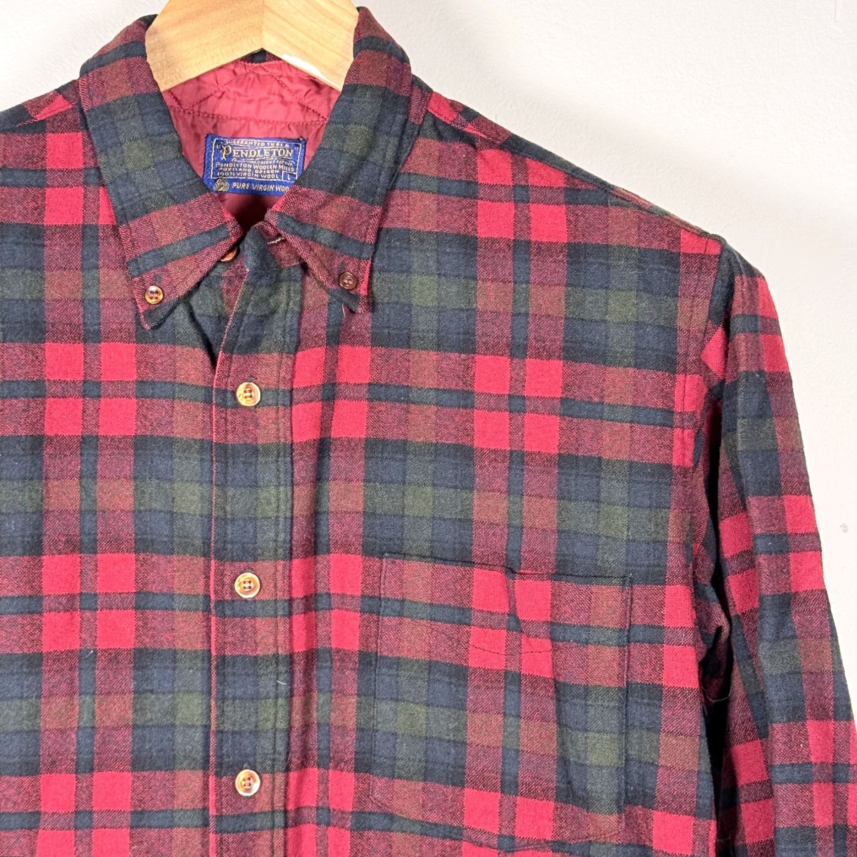 Pendleton VINTAGE Pendleton Shirt Plaid Wool Red Green Large Men Button-Down Long Sleeve Size US L / EU 52-54 / 3 - 3 Thumbnail