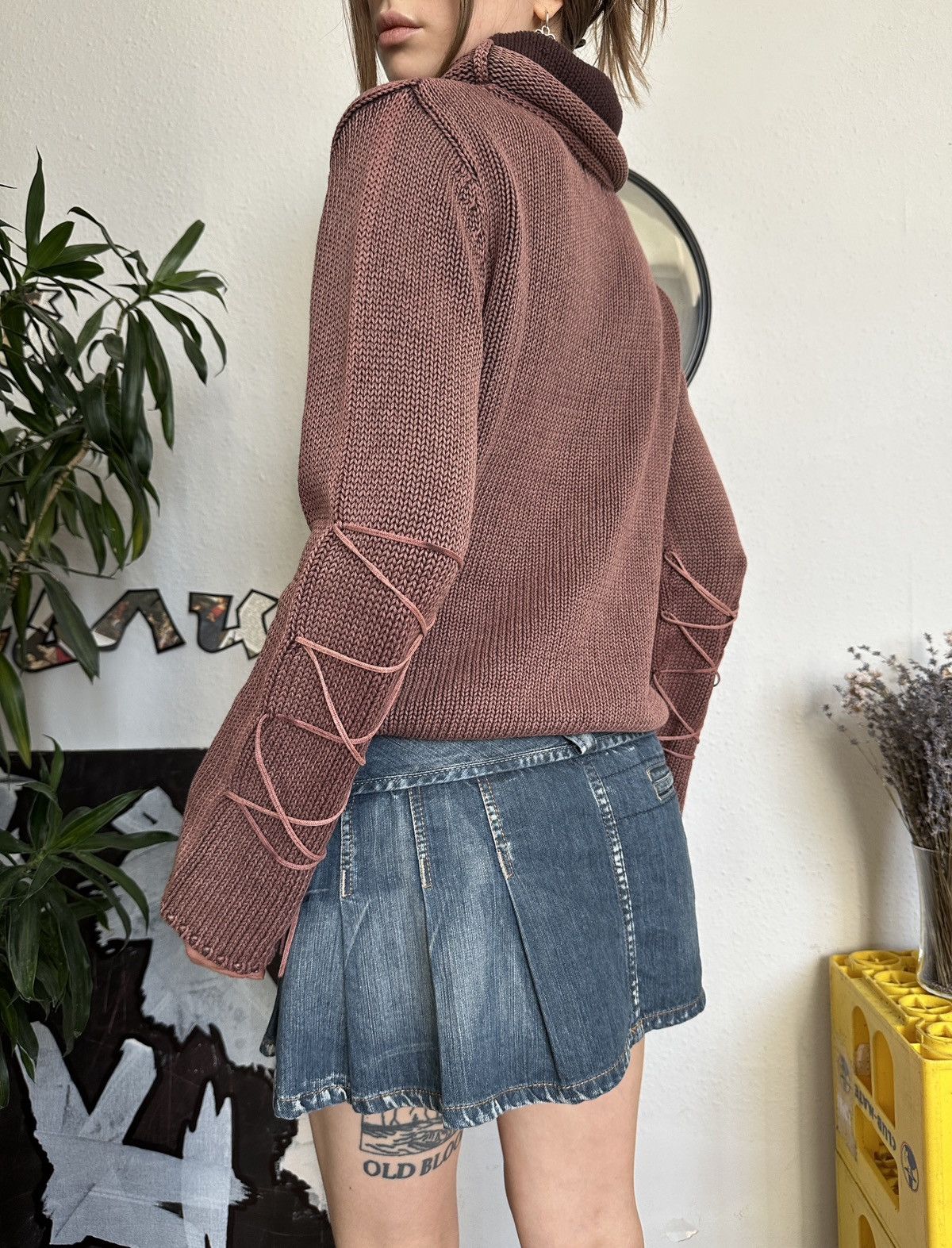 Seditionaries × Vintage Vintage Knit Washed Faded Lace Up Sleeve Turtleneck Sweater Size M / US 6-8 / IT 42-44 - 5 Thumbnail