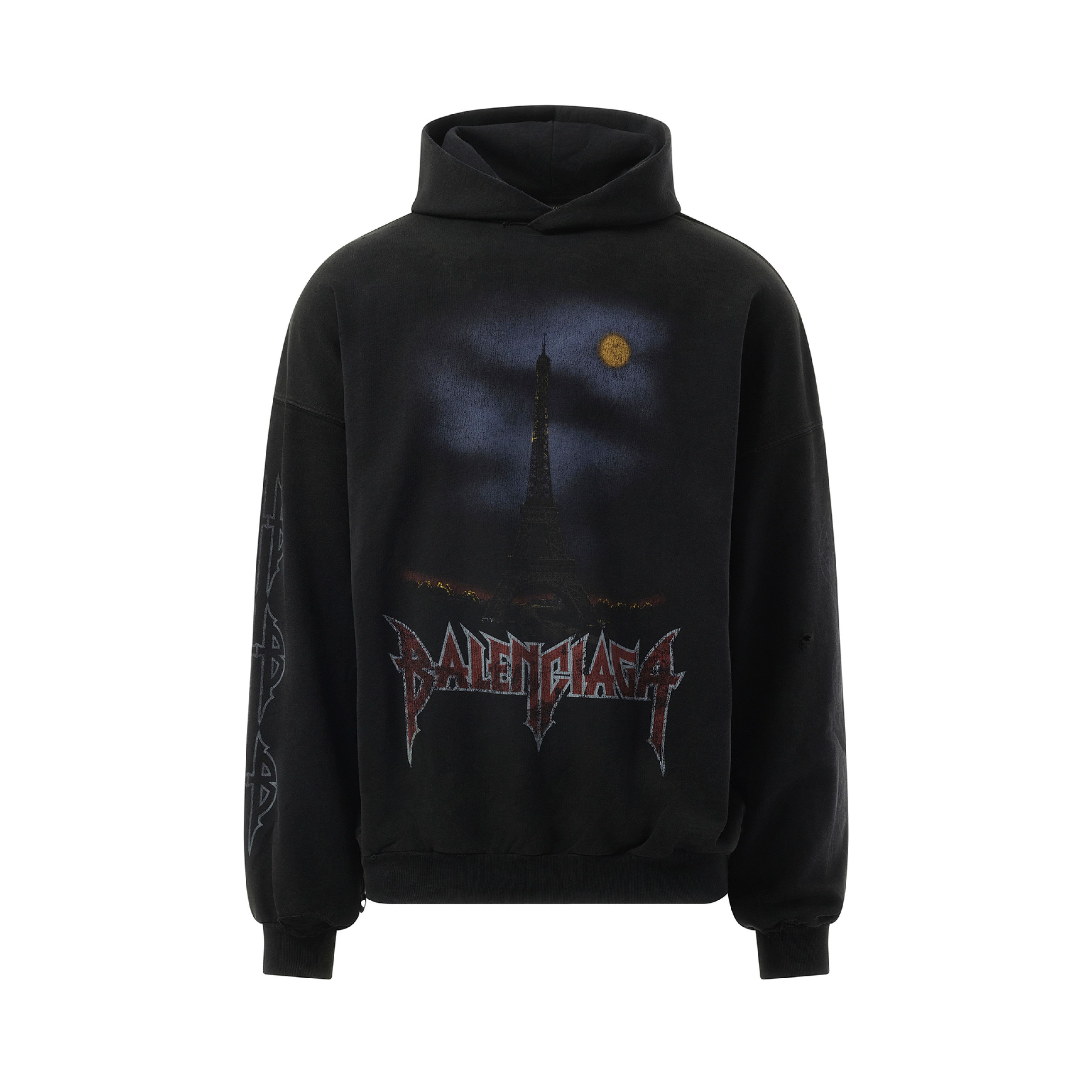 Balenciaga o1srvl11e0825 Paris Moon Hoodie Large Fit in Black Size US XL / EU 56 / 4 - 2 Thumbnail