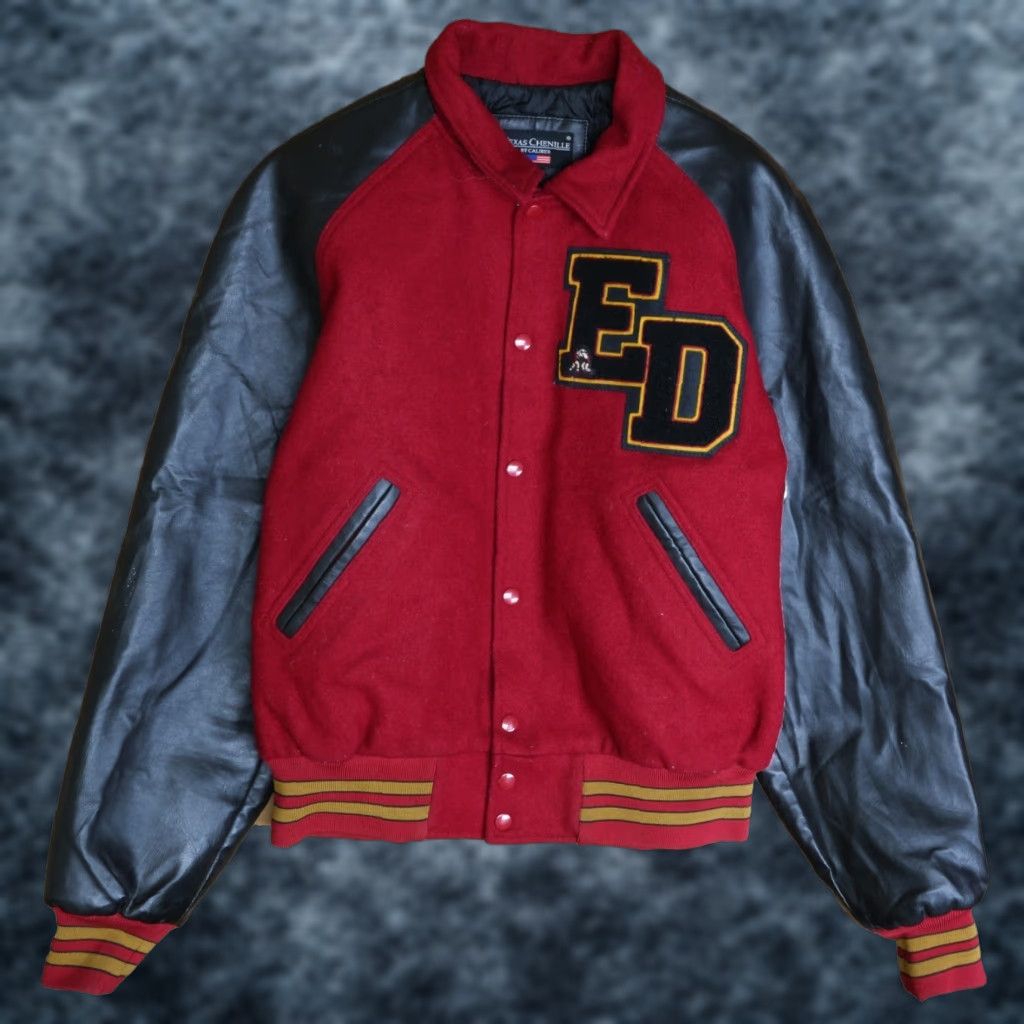 VINTAGE Wrestling Leather Wool Letterman Jacket - Red - Size Medium - Men - 24