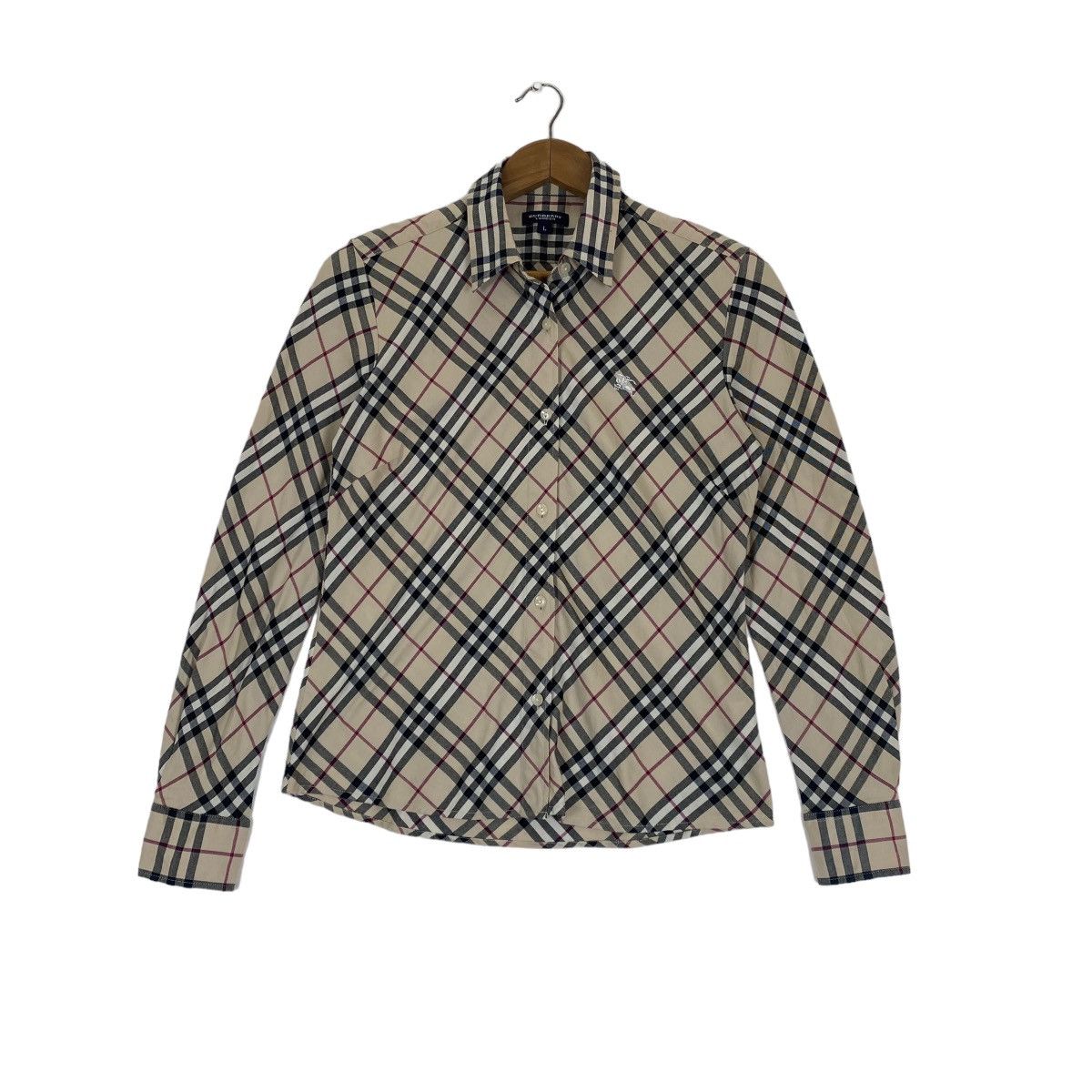 image of Burberry London Nova Check Long Sleeve Shirt in Beige, Women's (Size Medium)