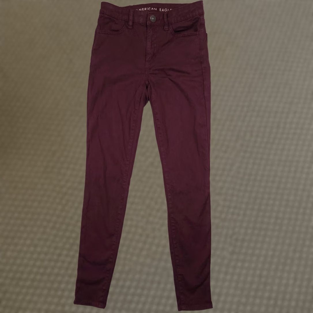 American Eagle Outfitters American Eagle Hi-Rise Jeans Womens 2 Red Dark Wash Skinny Stretch Denim Size 26" / US 2 / IT 38 - 1 Thumbnail