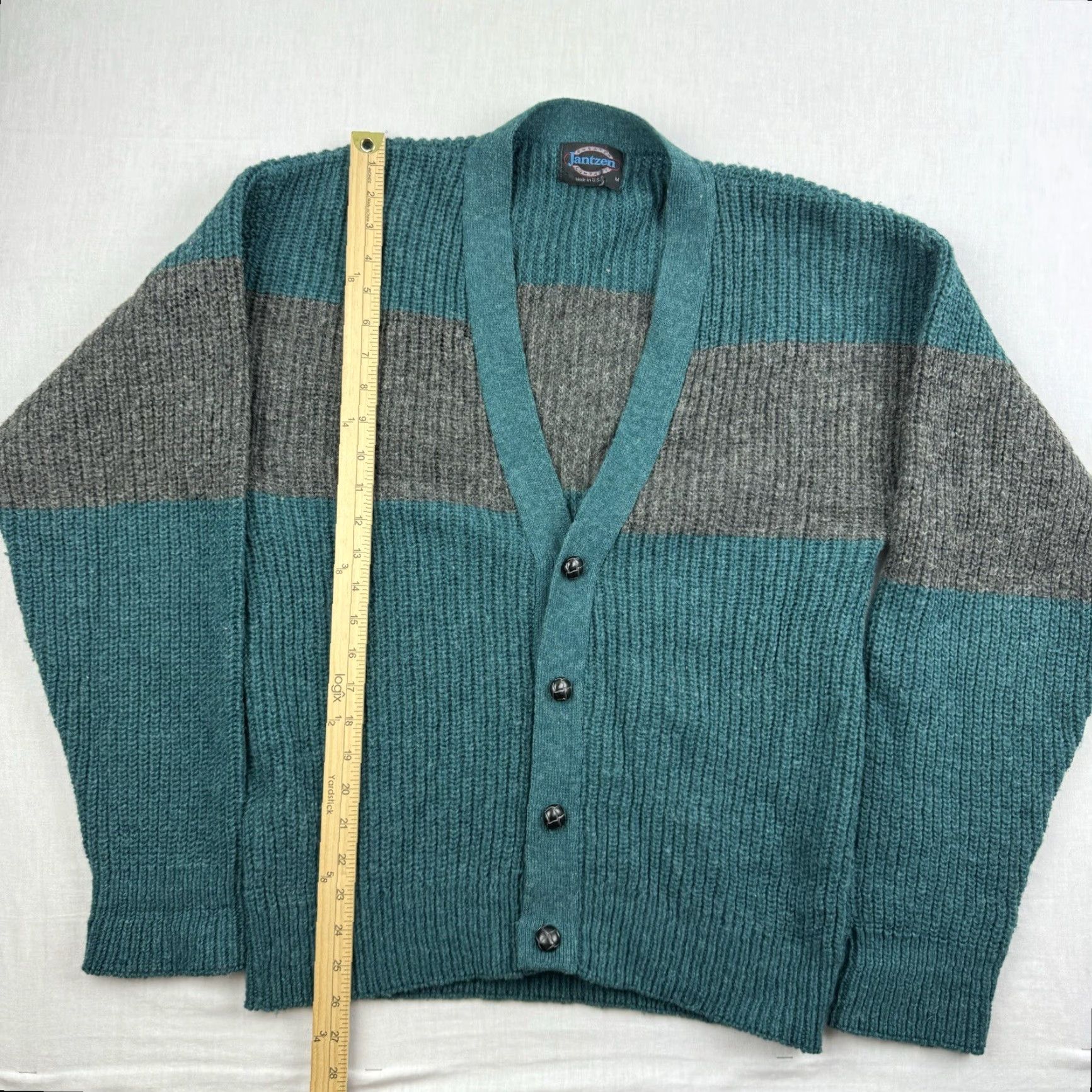 Jantzen VINTAGE Jantzen Cardigan Sweater Adult Large Green Wool Blend USA 90s Mens Size US L / EU 52-54 / 3 - 6 Thumbnail