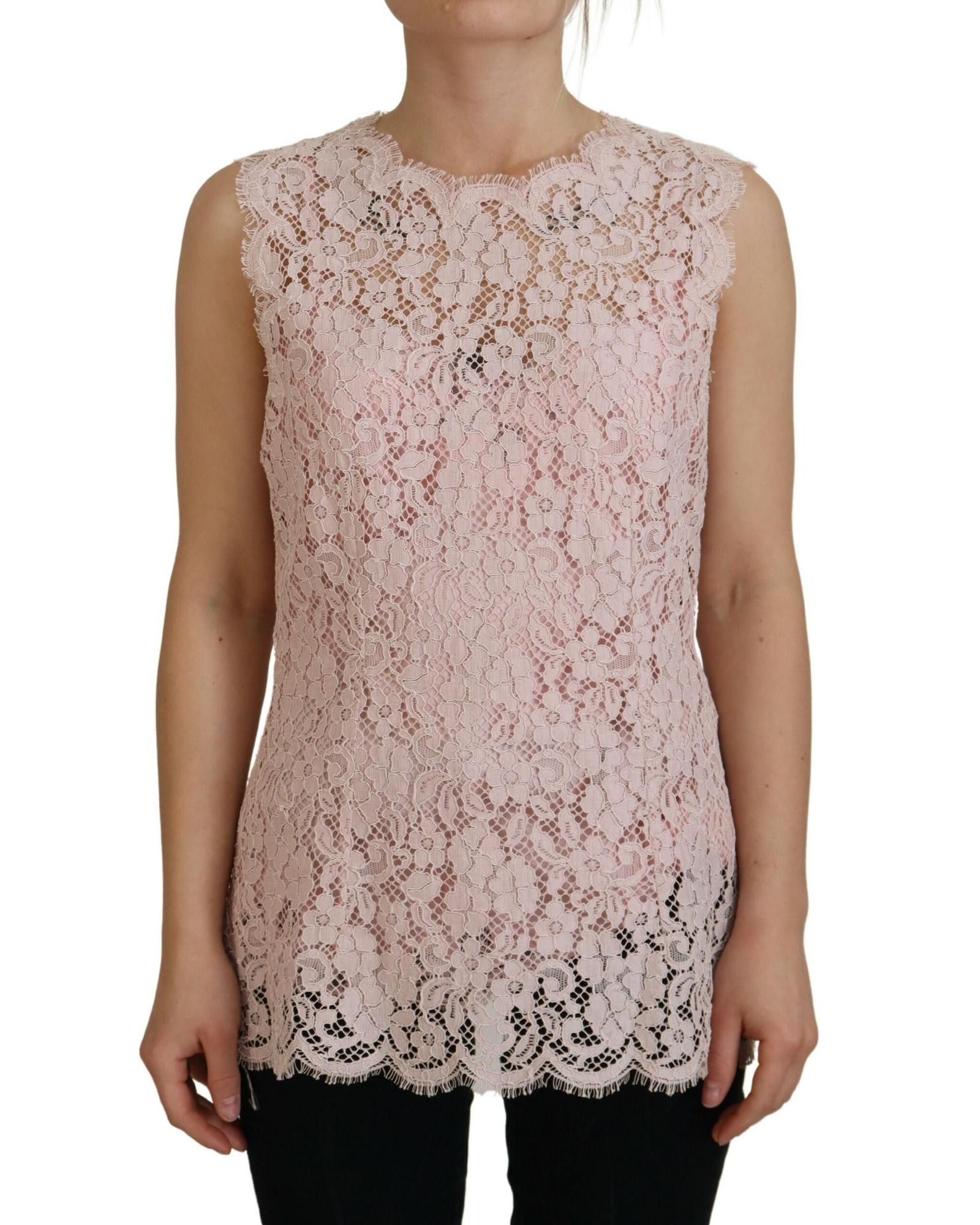 image of Dolce Gabbana Delicate Floral Lace Sleeveless Blouse in Pink, Women's (Size Small)