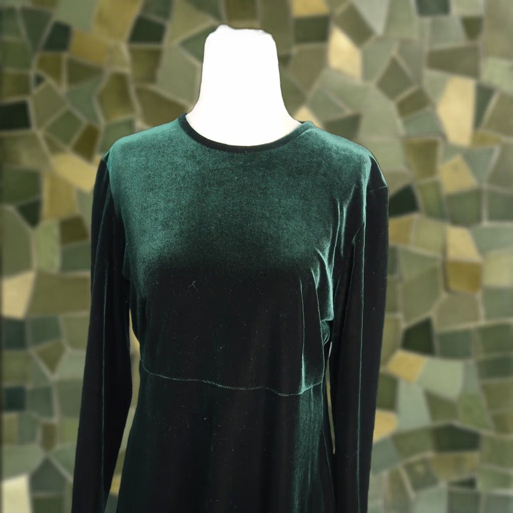 Velvet VINTAGE 90s K.C. Spencer Dark Green Velvet Midi Dress Long Sleeve M Women Party/Cocktail, A-Line, Zip Size M / US 6-8 / IT 42-44 - 1 Thumbnail