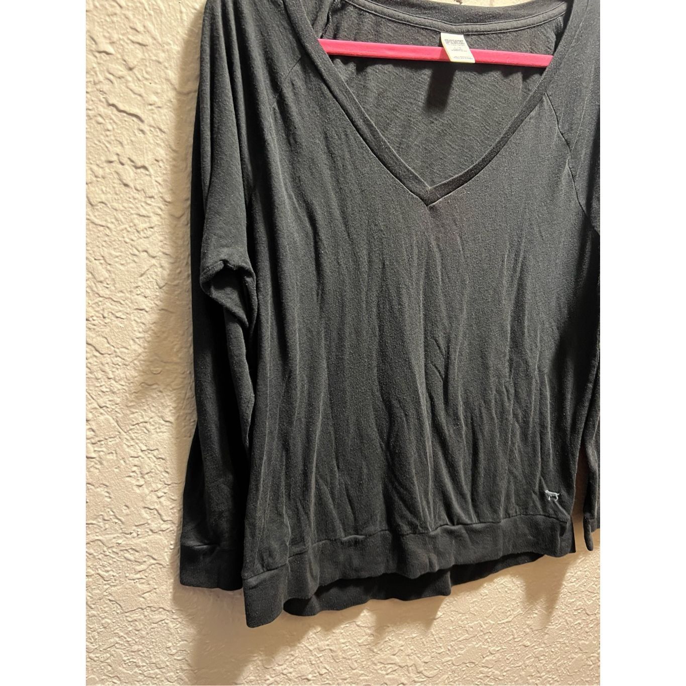 Pink PINK By Victoria’s Secret Black V-Neck Long Sleeve Top Woman Size L / US 10 / IT 46 - 2 Thumbnail