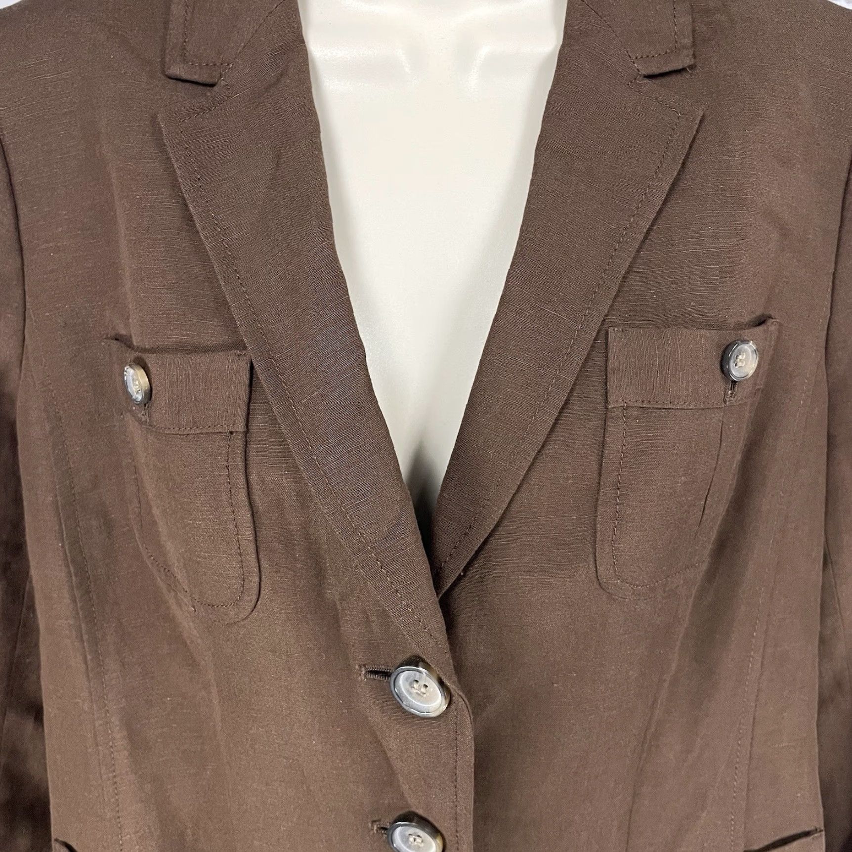 Talbots Talbots Blazer Brown Linen Blend 3 Button Vented Lightweight Petite 10P Womens Jacket Size L / US 10 / IT 46 - 6 Thumbnail