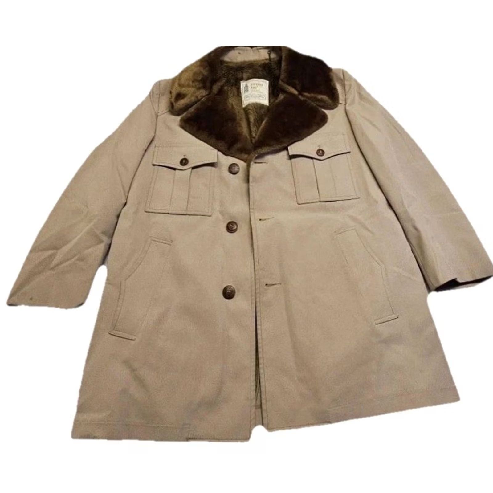 London Fog VINTAGE London Fog Mens Trench Coat Overcoat Tan Car Coat Faux Fur Collar Pile Lined Long Coat 40R Beige Size US XXS / EU 40 - 3 Thumbnail