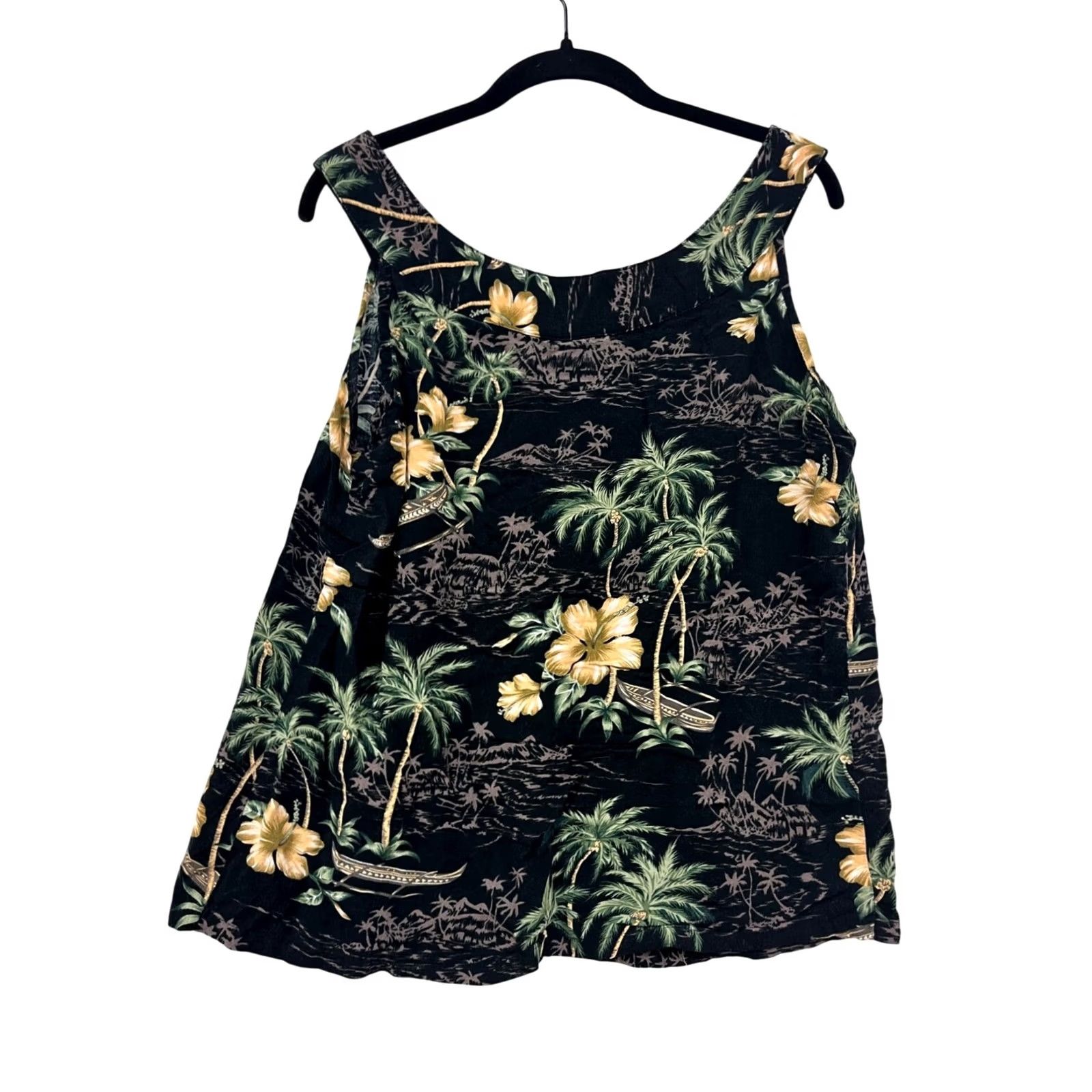 ALOHAS VINTAGE Aloha Hut Hawaiian Floral Sleeveless Tank Top L Women Black Hawaiin Floral Rayon 90s 00s Womens L Size L / US 10 / IT 46 - 2 Thumbnail