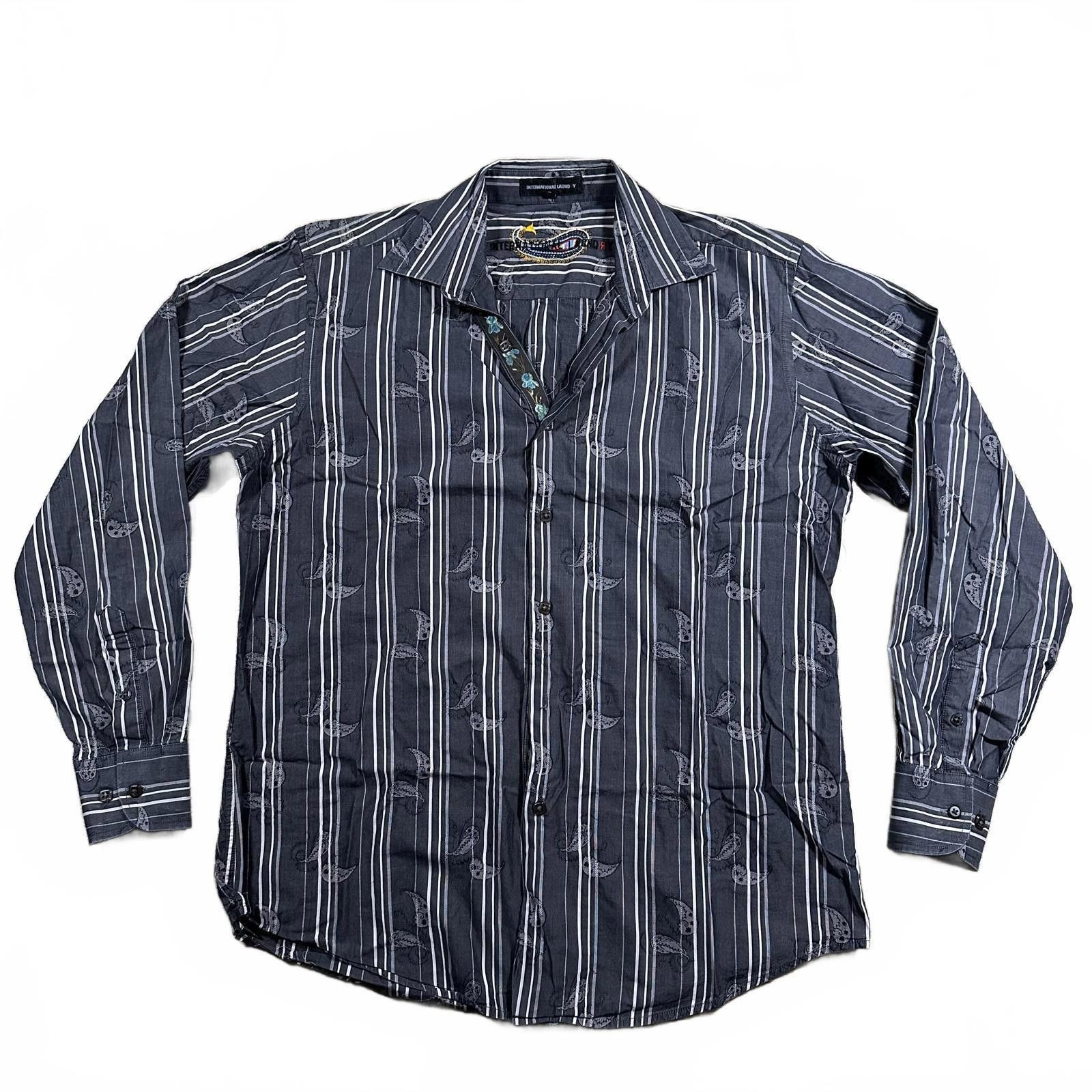Unknown London International Laundry Mens Dress Shirt Black Striped Paisley Size US L / EU 52-54 / 3 - 1 Thumbnail