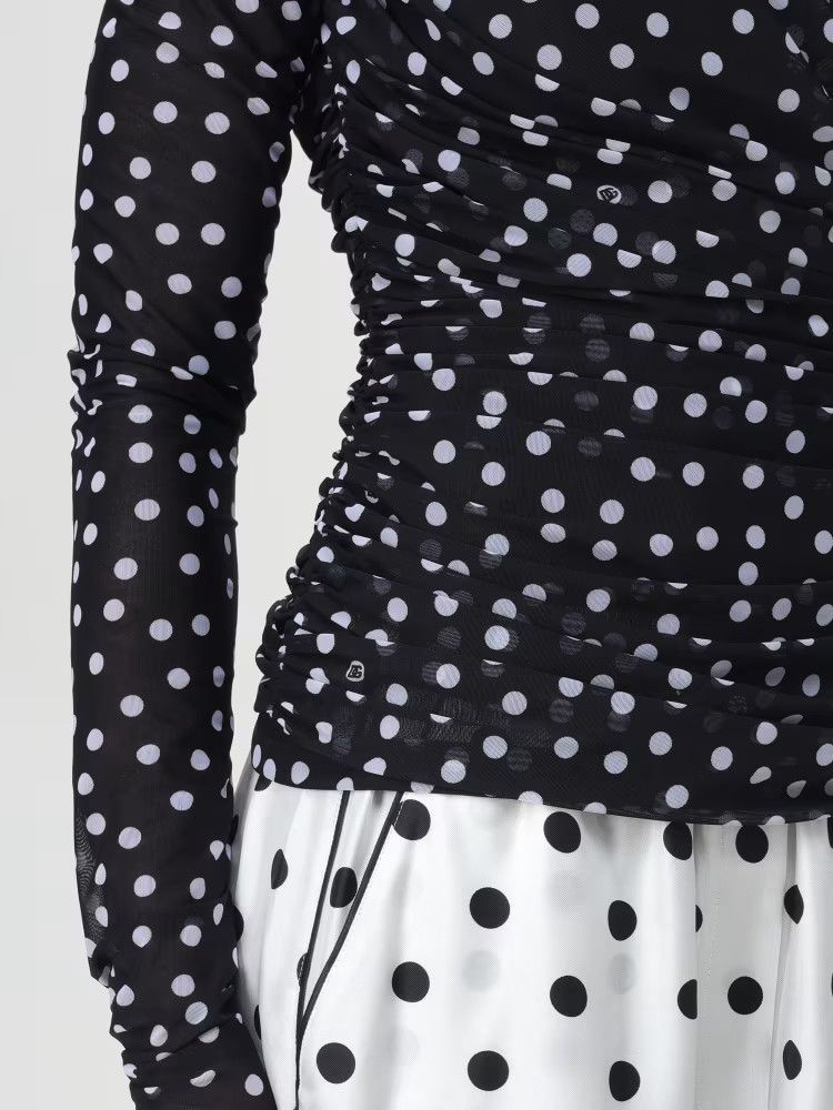 Dolce & Gabbana o1s22i1n1024 Polka Dot Draped Top in Black Size M / US 6-8 / IT 42-44 - 5 Thumbnail