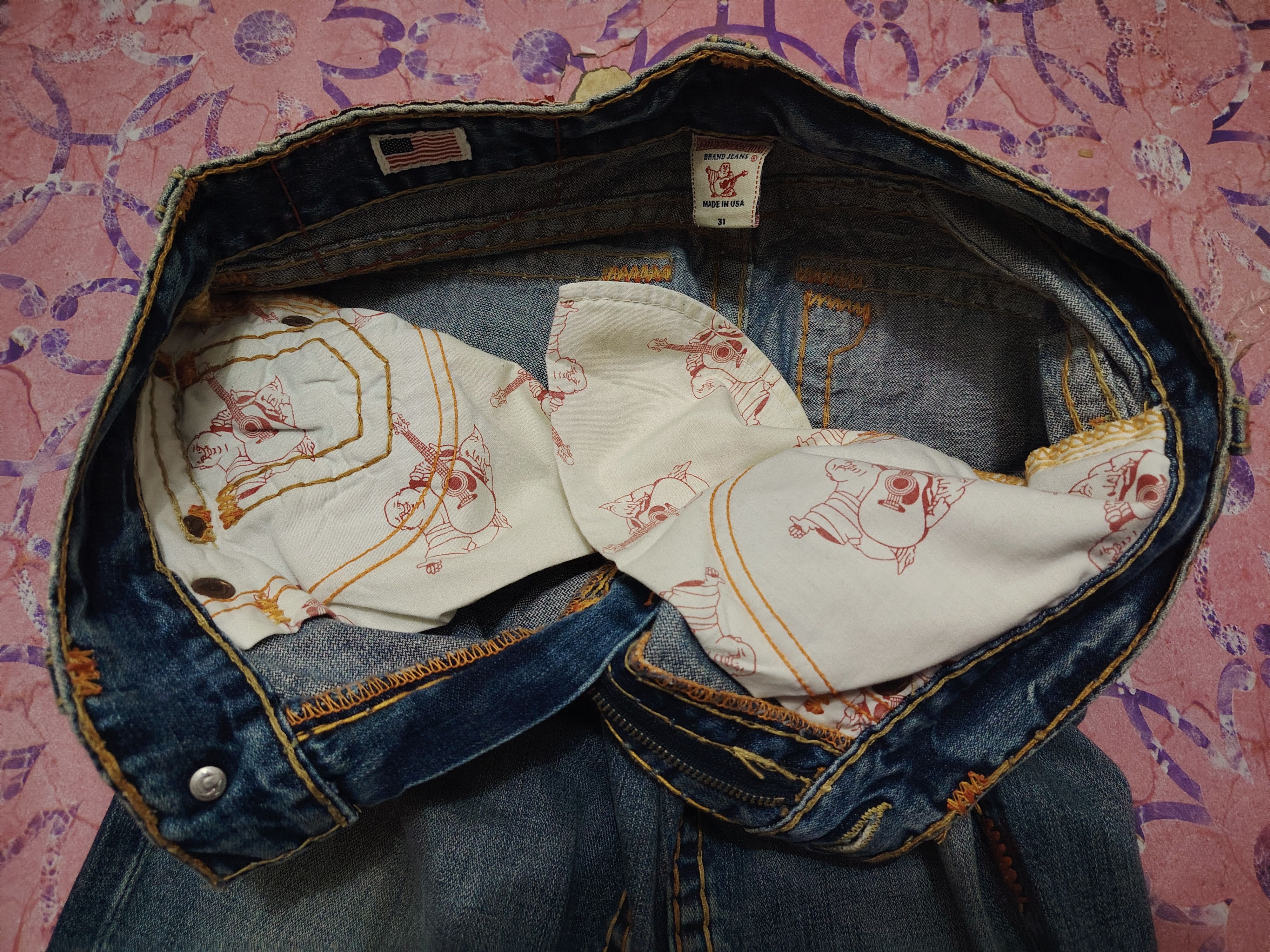 True Religion True Religion Jeans Orange Stitch Joey Super T Denim Flared Size US 31 - 13 Thumbnail