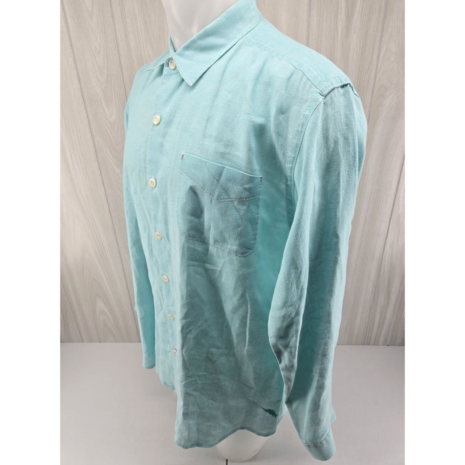 Tommy Bahama Tommy Bahama Mens XL Seafoam Green Linen Relax Button-Up Long Sleeve Shirt Size US XL / EU 56 / 4 - 4 Thumbnail
