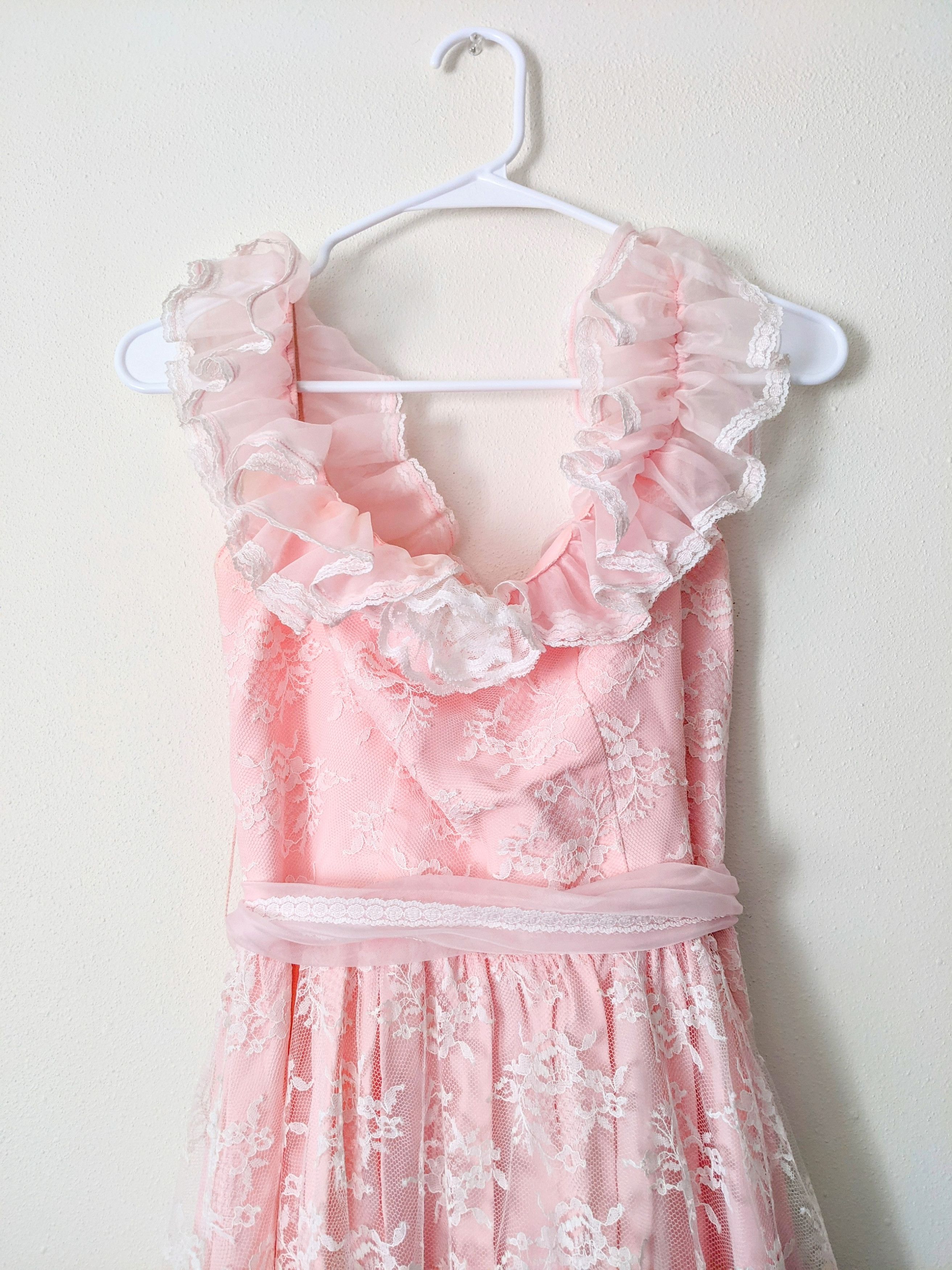 Other Vintage Lorrie Deb Pink Floral Princess Ruffle Flare Dress Size M / US 6-8 / IT 42-44 - 3 Thumbnail