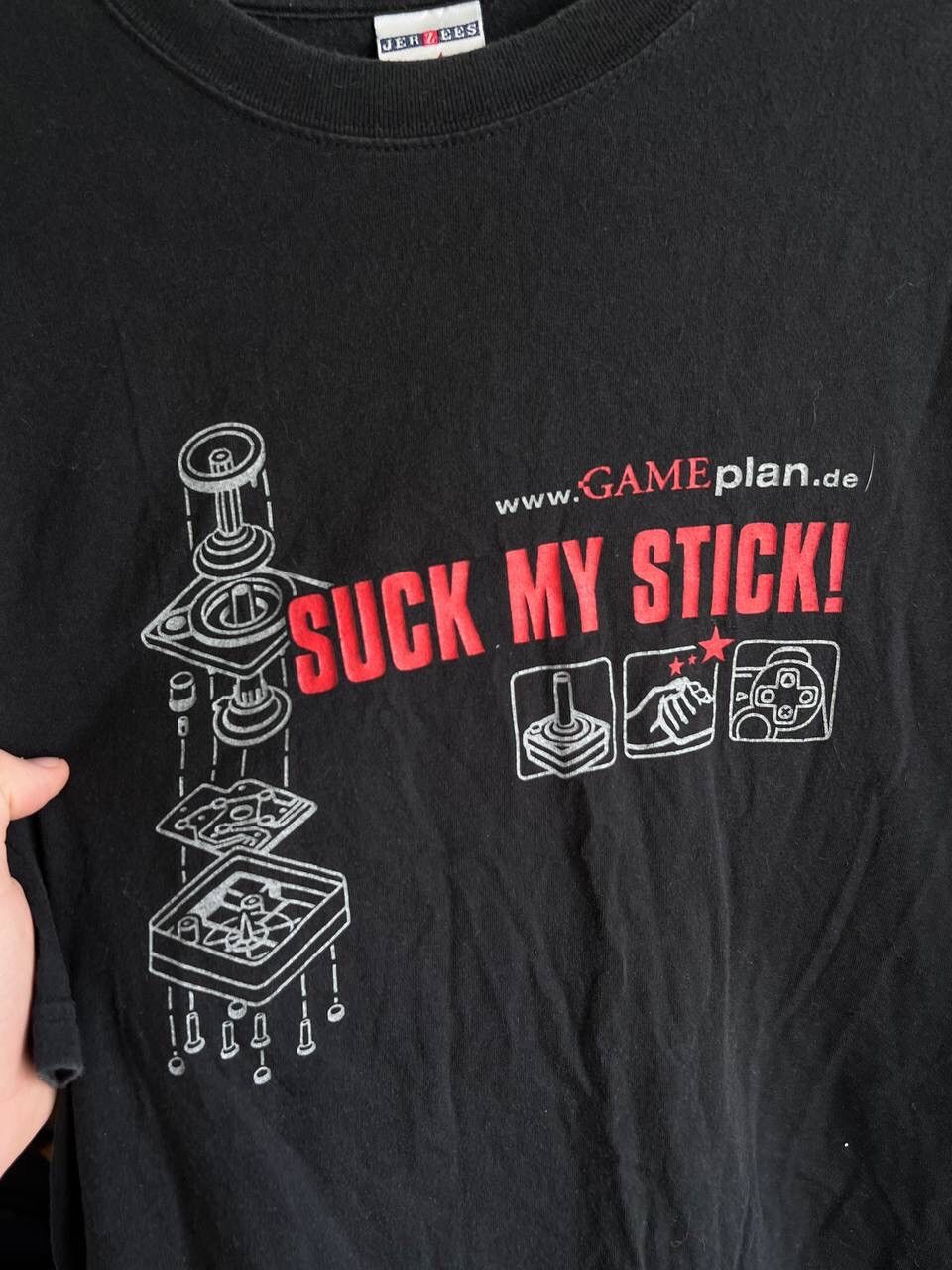 Jerzees Vintage Humor Tee "Suck My Stick" T-Shirt USED Gaming Tee Size US L / EU 52-54 / 3 - 2 Thumbnail