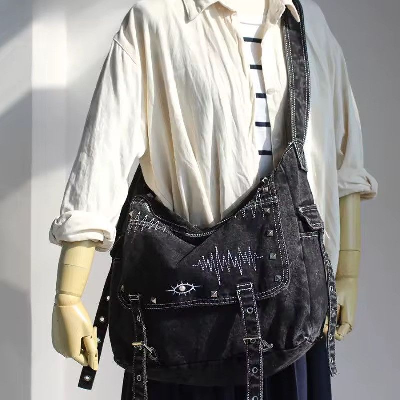 Other Washed Black Y2k Streetwear Grunge Capacity Crossbody Bag Size ONE SIZE - 1 Thumbnail