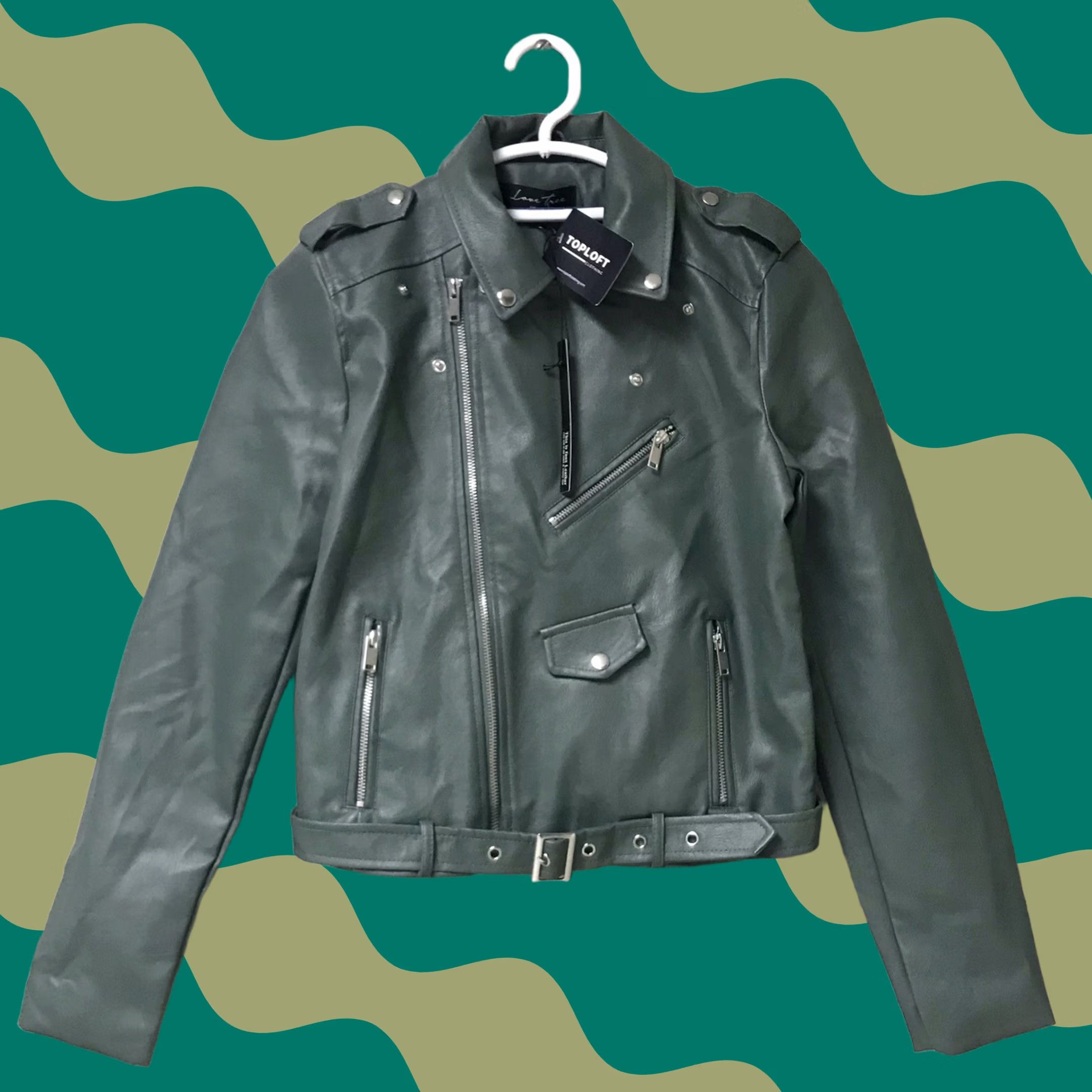 Vintage Love Tree Women Green Faux Leather Asymmetrical Zip Cropped Motorcycle Jacket M Size M / US 6-8 / IT 42-44 - 1 Thumbnail