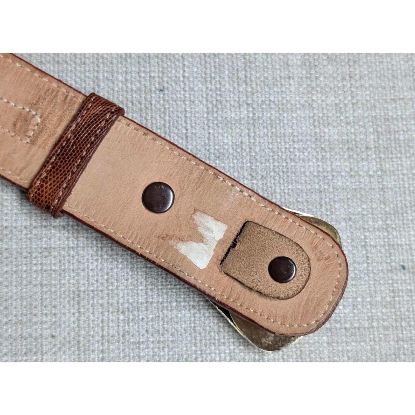Vintage VINTAGE Justin belt western brown GENUINE LIZARD buckle nickel silver 28 Men belt Size 28 - 5 Thumbnail