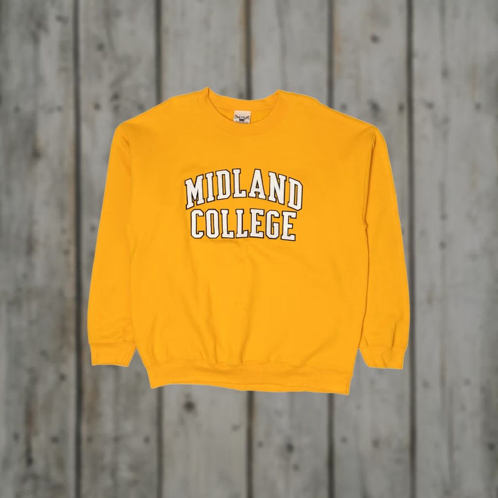 Vintage VINTAGE Yellow Midland College Sweatshirt Large 2000s Oarsman Cotton Polyester Size US L / EU 52-54 / 3 - 1 Thumbnail