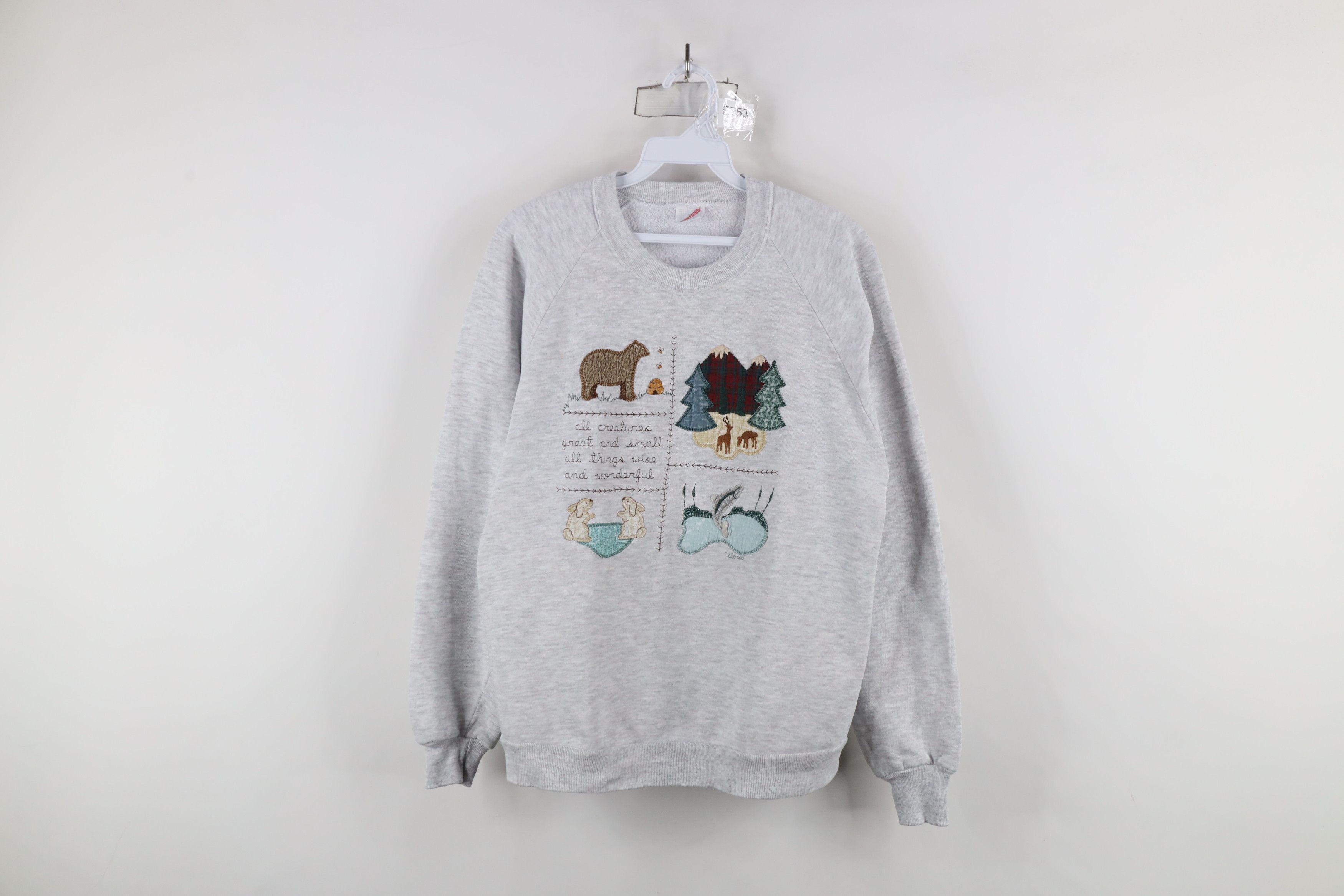 Vintage Vintage 90s Bible Nature Quilt Patchwork Sweatshirt USA Size L / US 10 / IT 46 - 1 Thumbnail