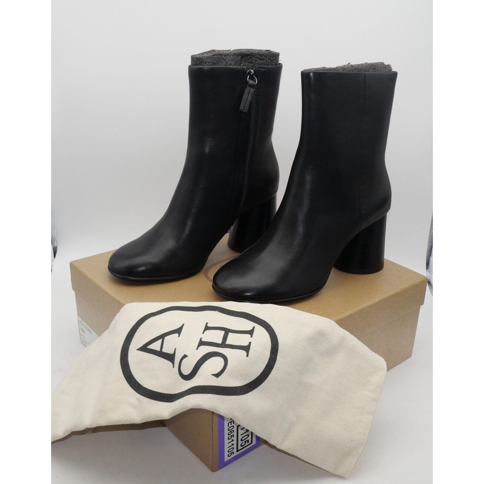 ASH NEW Ash Clone Round Heel Zip Up Ankle Boots Black Leather Size US 6 / IT 36 - 1 Thumbnail
