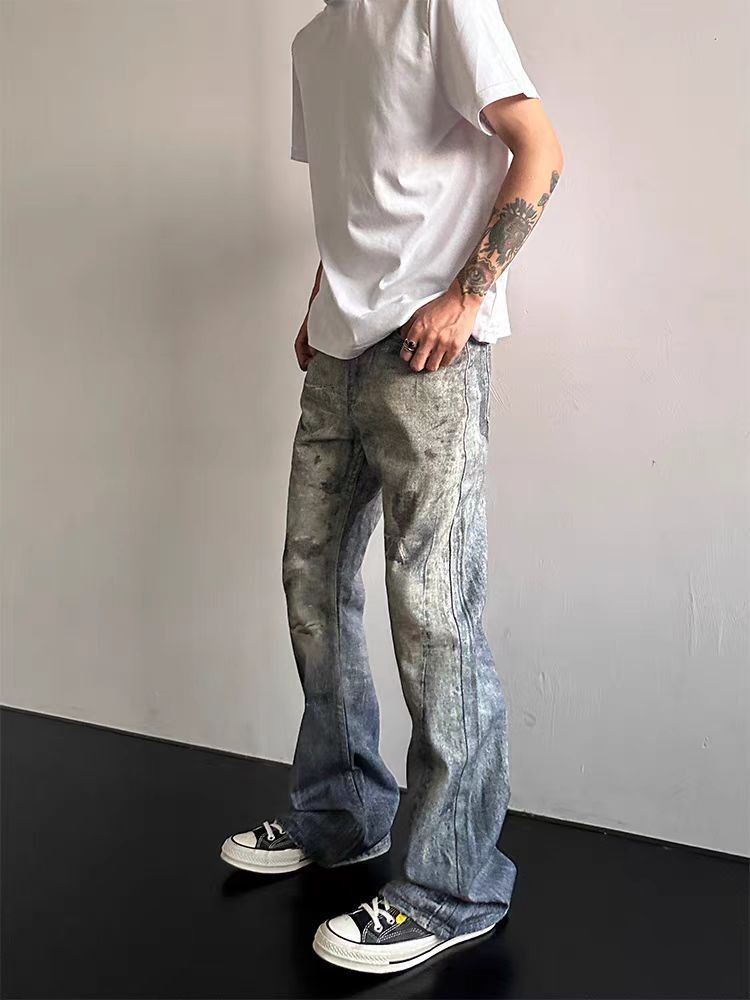 Designer × Jean × Vintage Street Hip Hop Splattered Ink Vintage Micro Flare Jeans Size US 34 / EU 50 - 4 Thumbnail
