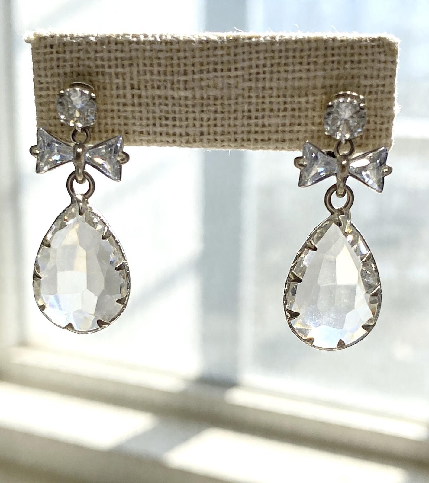 Other Vintage Marsala Silver-Plate Glass Teardrops & Bows Earrings Size ONE SIZE - 1 Thumbnail