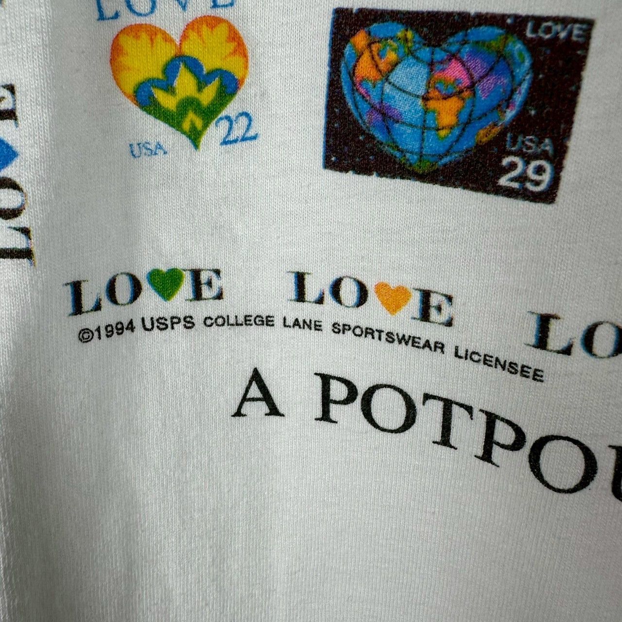 Vintage ​​1994 A Potpurri of Love USPS Stamp Artwork​ T-shirt Size US XL / EU 56 / 4 - 3 Thumbnail