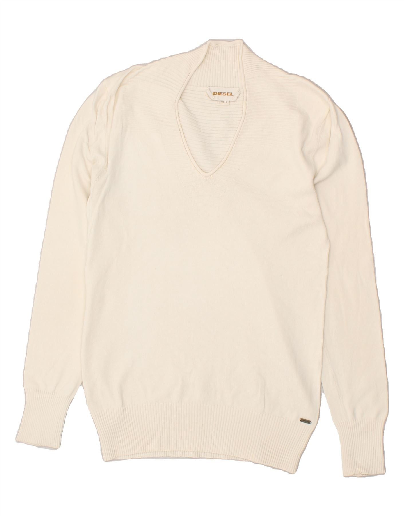 Diesel Womens V-Neck Jumper Sweater UK 8 Small Beige Striped Size S / US 4 / IT 40 - 1 Thumbnail