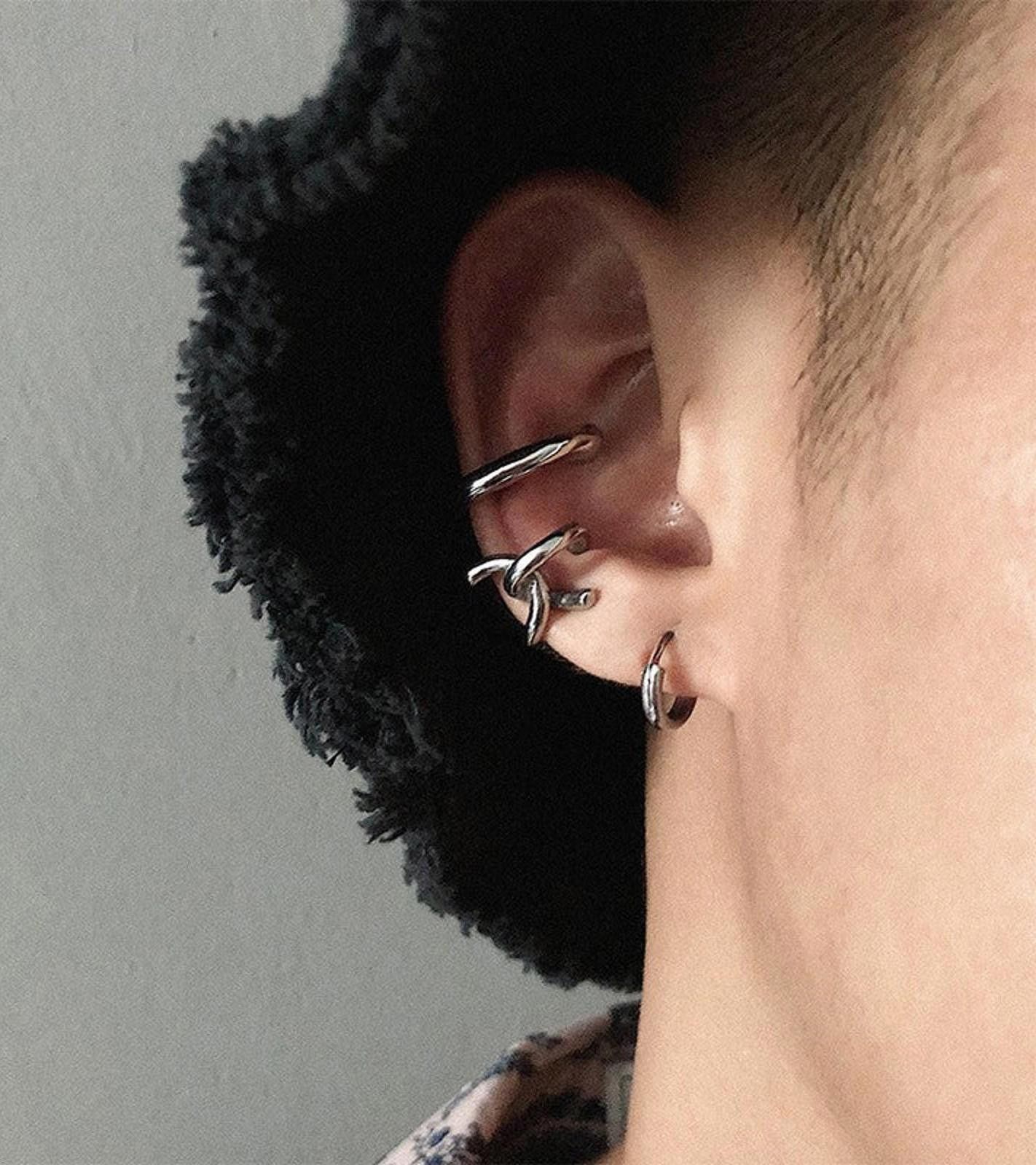 Jewelry Silver Geometric Hoop Earrings, Modern Minimalist Jewelry Size ONE SIZE - 2 Thumbnail