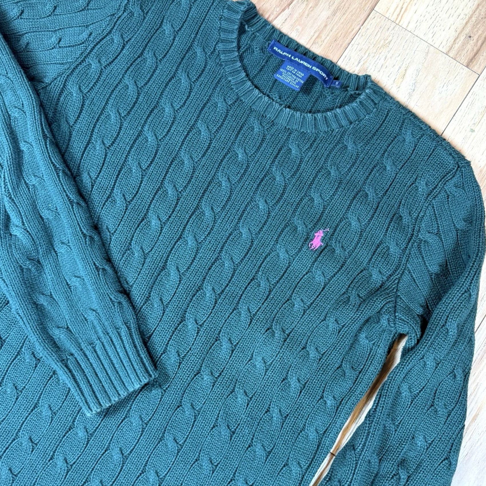 Ralph Lauren VINTAGE Ralph Lauren Sport Sweater Women’s Small Cable-Knit Crew Neck Green Pullover S Women’s Crew Neck Green Sports Styling Size S / US 4 / IT 40 - 2 Thumbnail