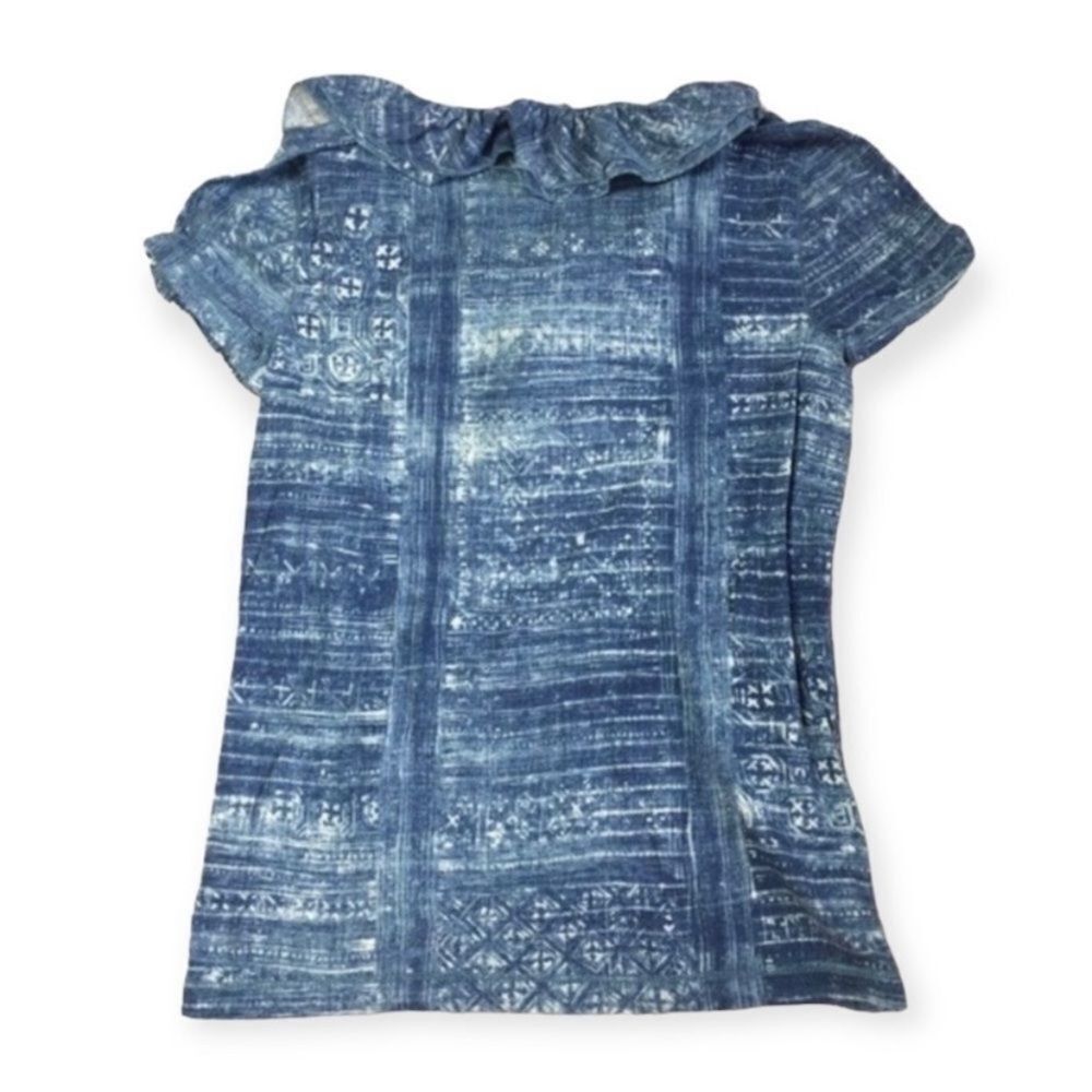 Lauren Ralph Lauren Ralph Lauren LRL Blue White Printed Ruffle Collar Cotton Top Size S / US 4 / IT 40 - 2 Thumbnail