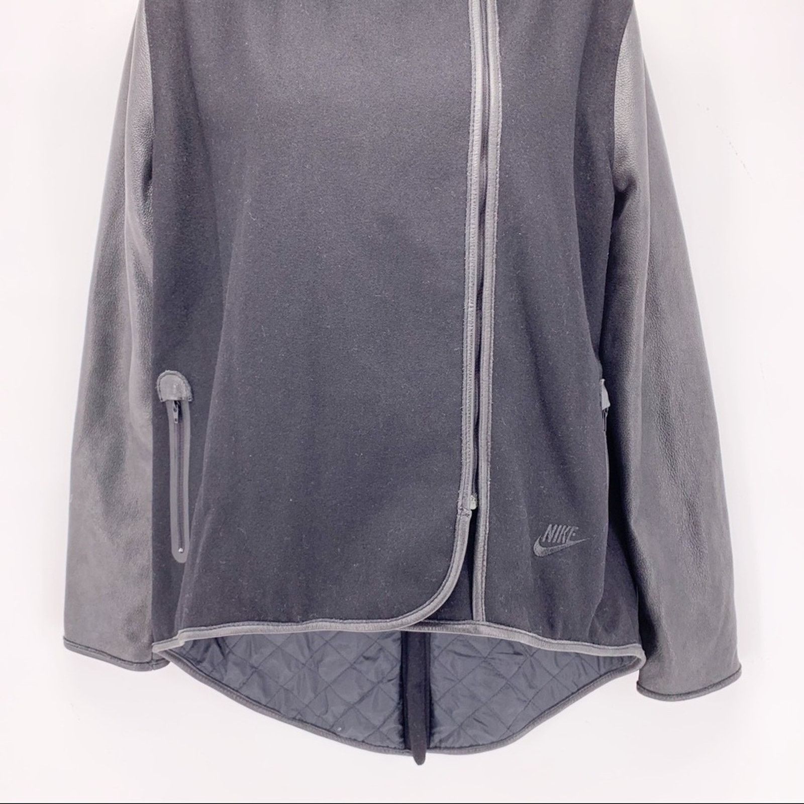 Nike Nike Sample Black Leather High Low Zip Up Jacket Size M / US 6-8 / IT 42-44 - 3 Thumbnail